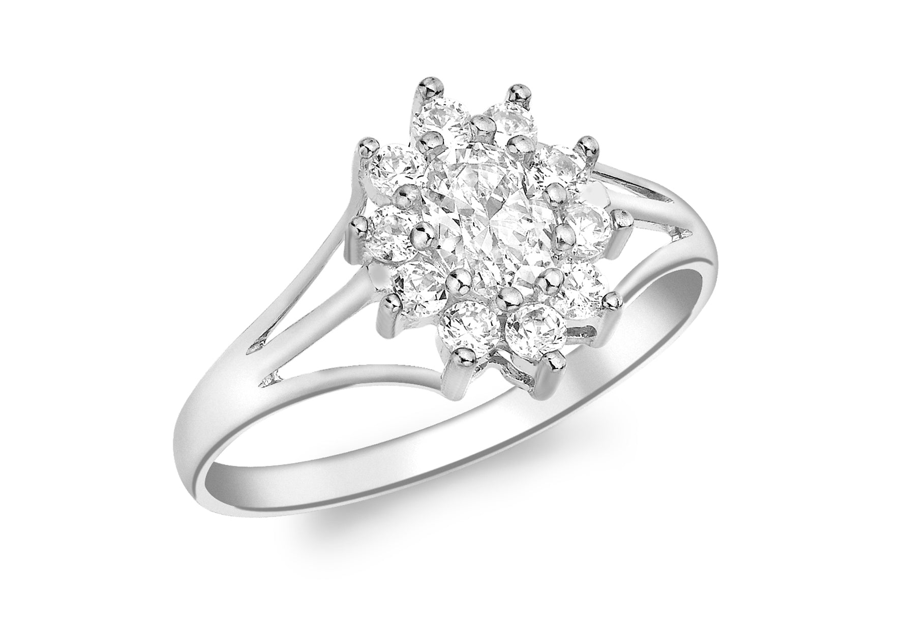 9ct White Gold Zirconia Flower Cluster Ring
