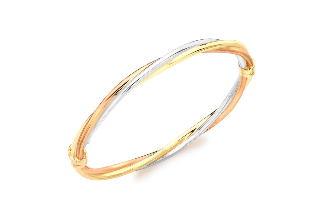 18ct Triple Tone Gold Twist Tube Bangle
