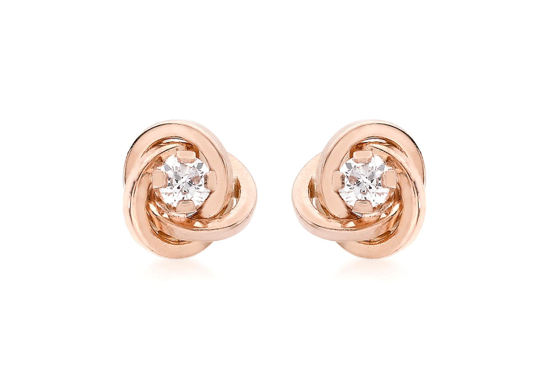 18ct Rose Gold Zirconia  6.5mm Knot Stud Earrings