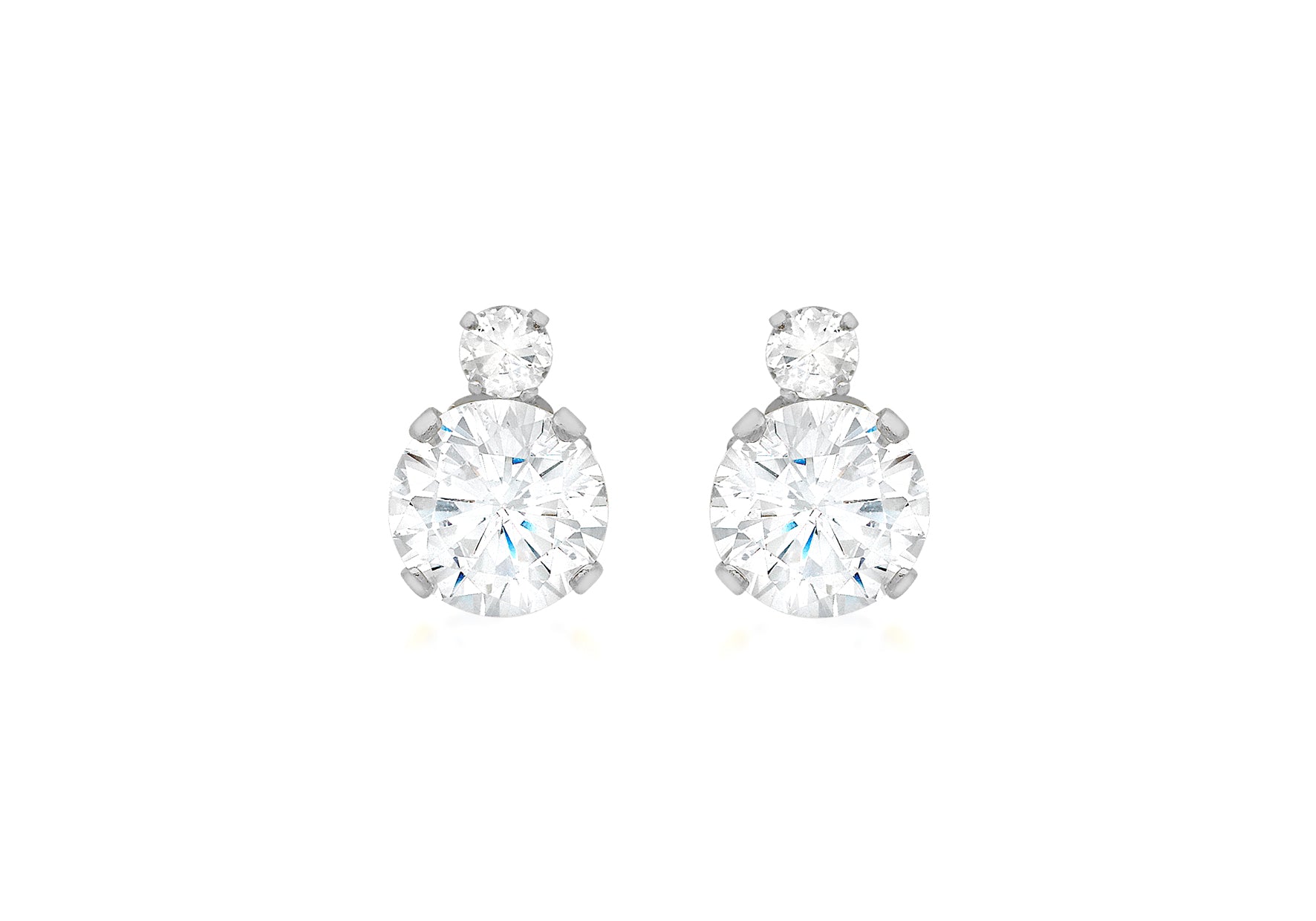 18ct White Gold 2-Stone Zirconia  6mm x 8.3mm Stud Earrings
