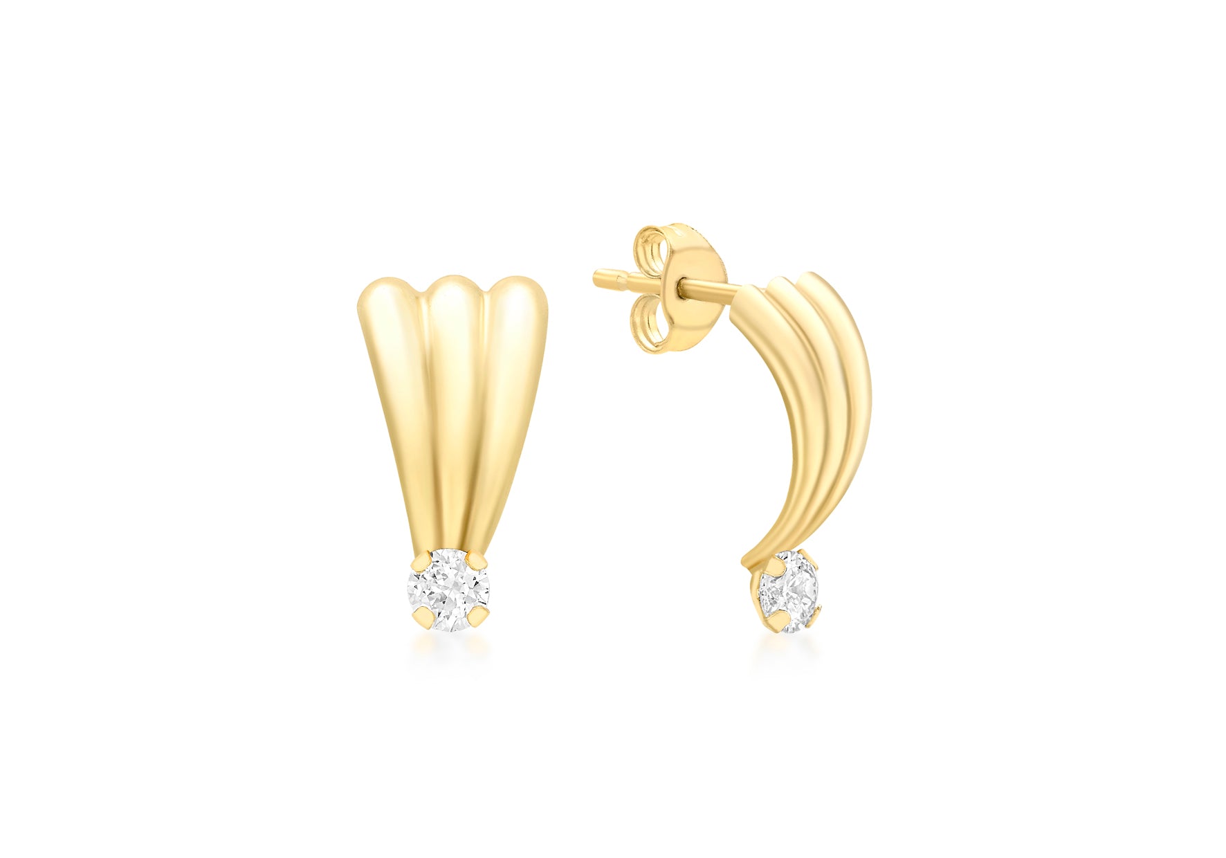 18ct Yellow Gold Zirconia Stone Set Fan Stud Earrings
