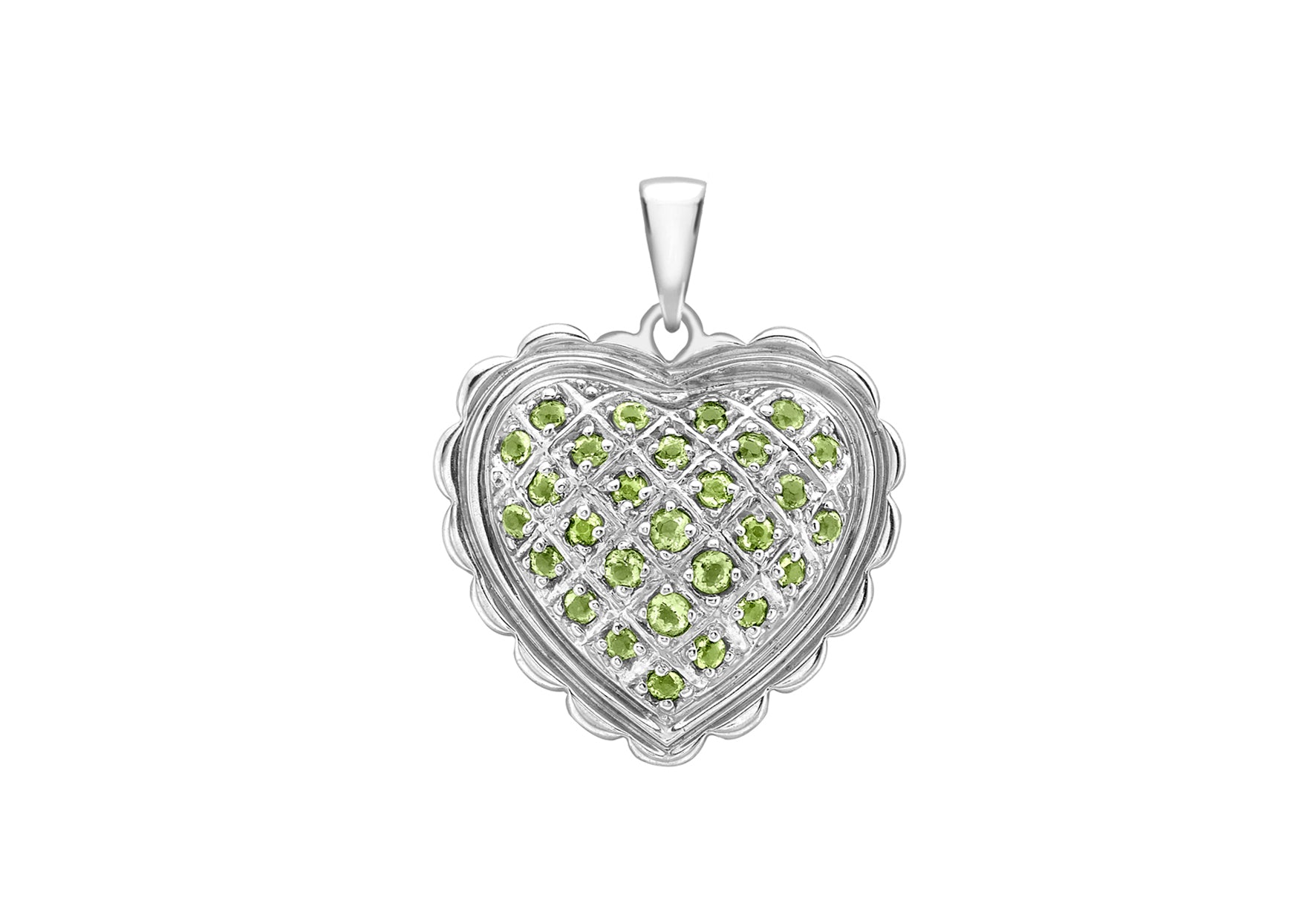 18ct White Gold Peridot Sallop Edge Heart Pendant