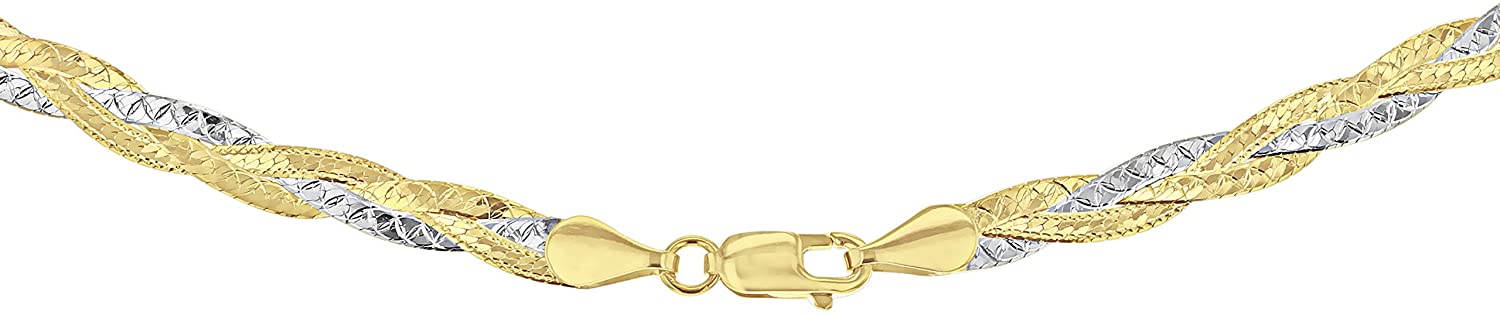 9ct Two-Tone Gold Diamond Cut 3-Plaited Herringbone Necklace