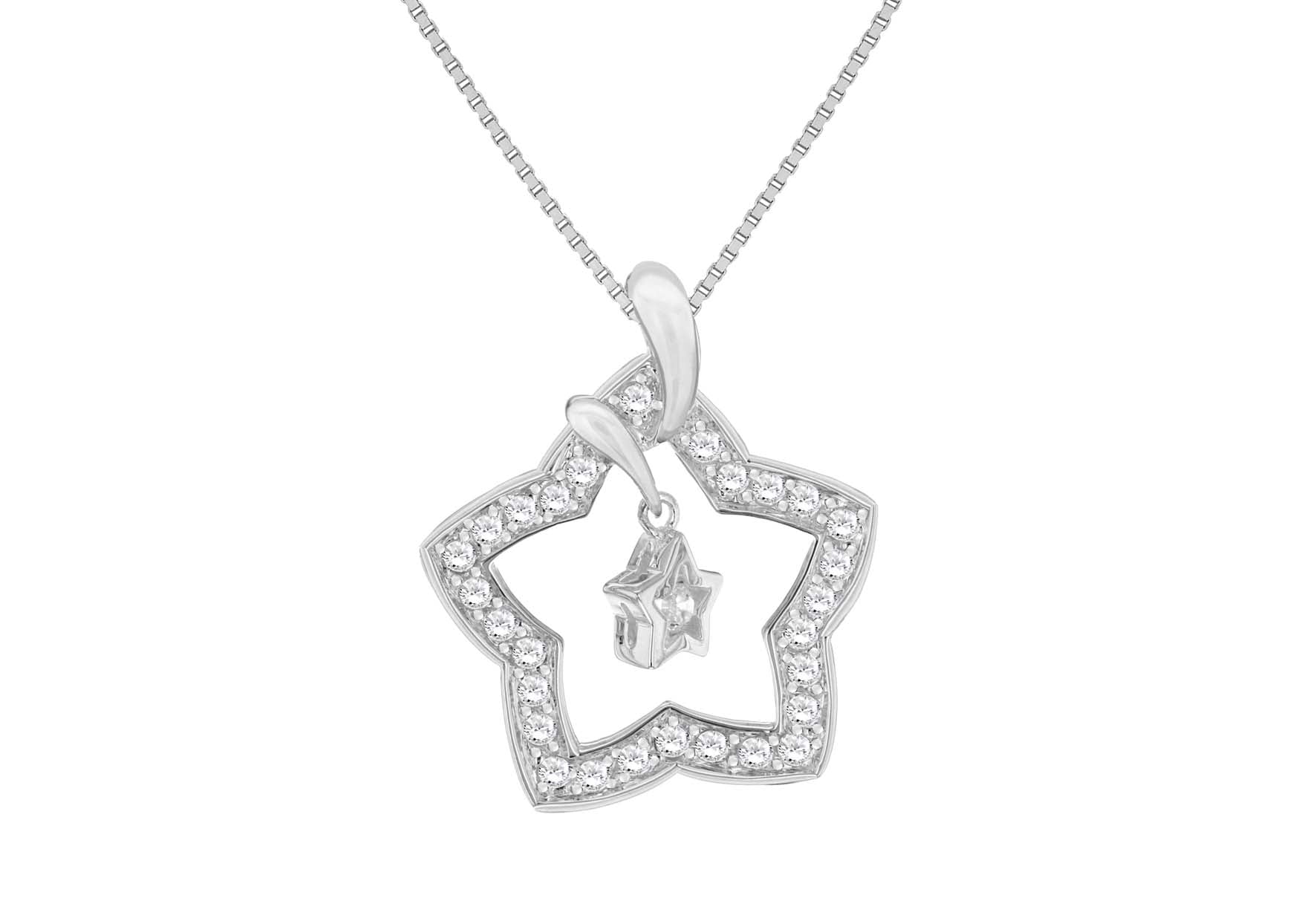 SILVER W/Zirconia OPEN STAR NEK 16"9