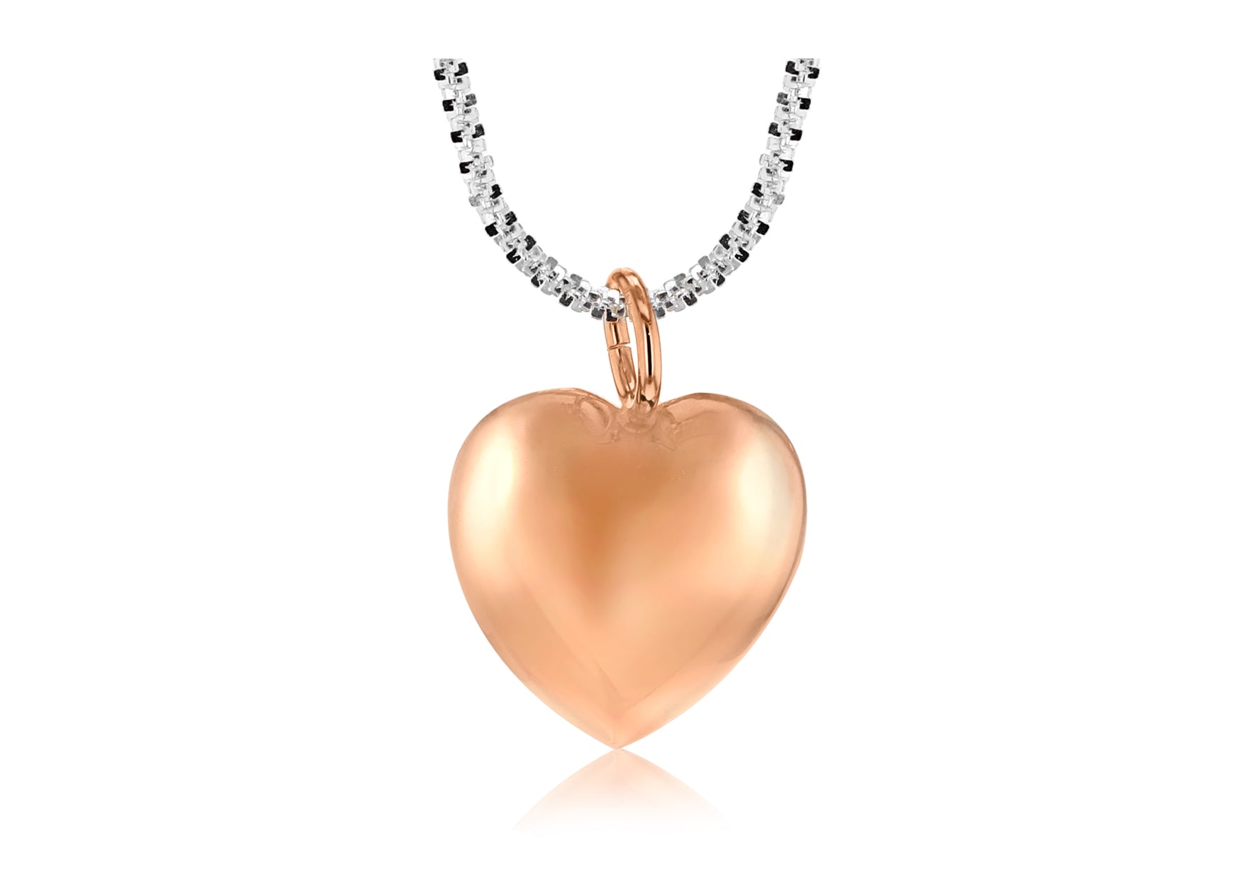 Sterling Silver Red Puff Heart Pendant on Twist Chain Necklace 51m/20"9