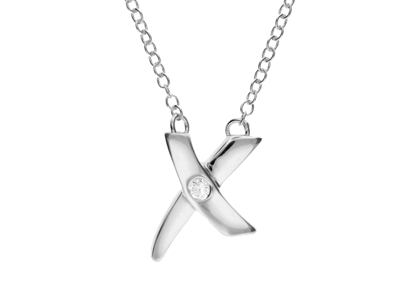 SILVER Zirconia KISS Necklet 17"9
