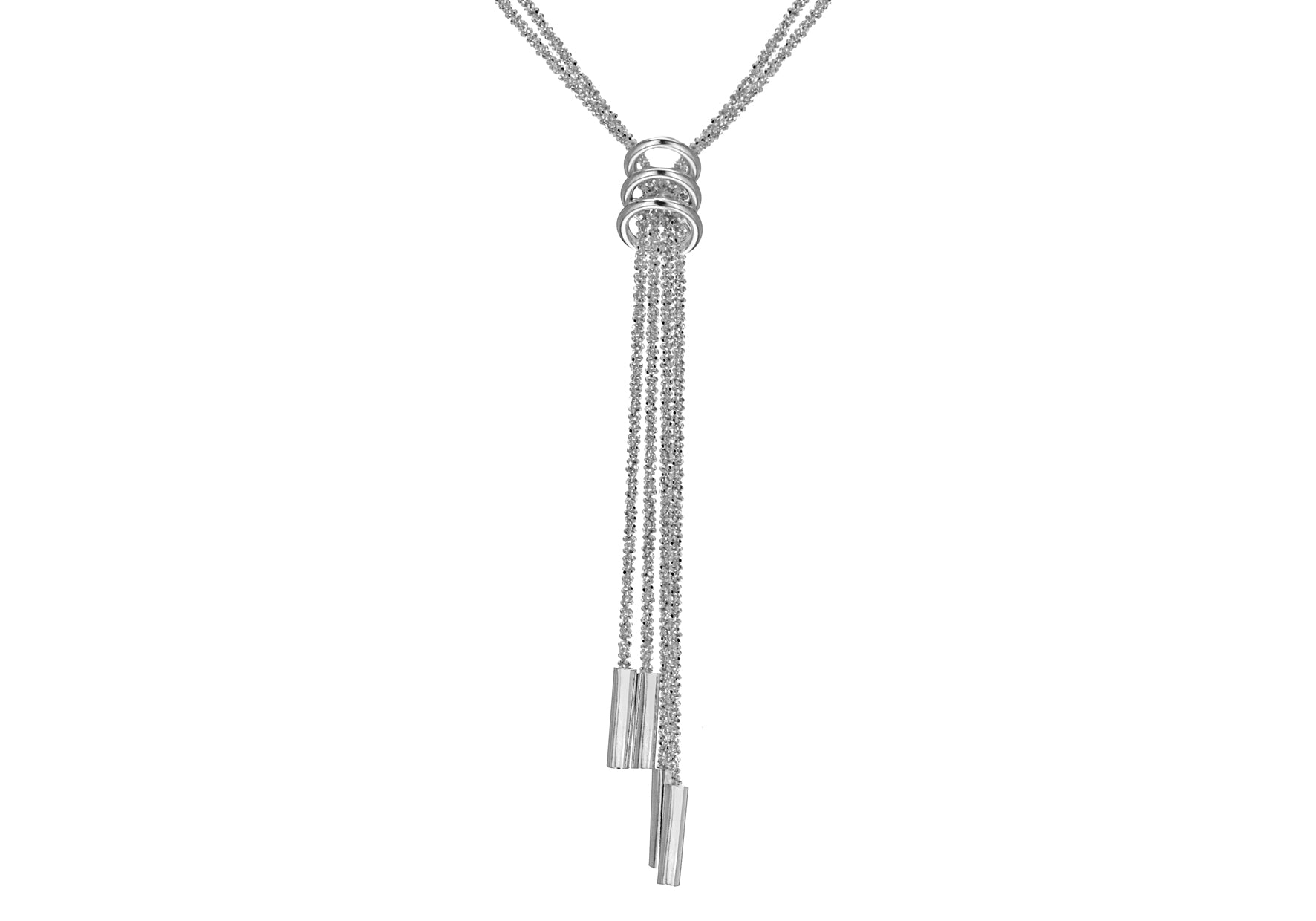 Sterling Silver Rhodium Plated 4-Strand Toale Chain and Rings Necklace 43m/17"9