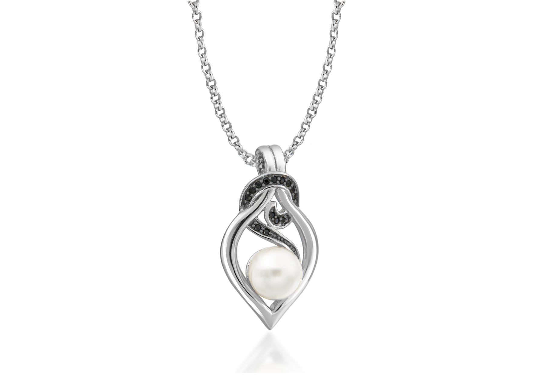 Sterling Silver Rhodium Plated Zirconia and Pearl Knot Pendant on Adjustable Chain Necklace 41m/16" - 46m/18"9