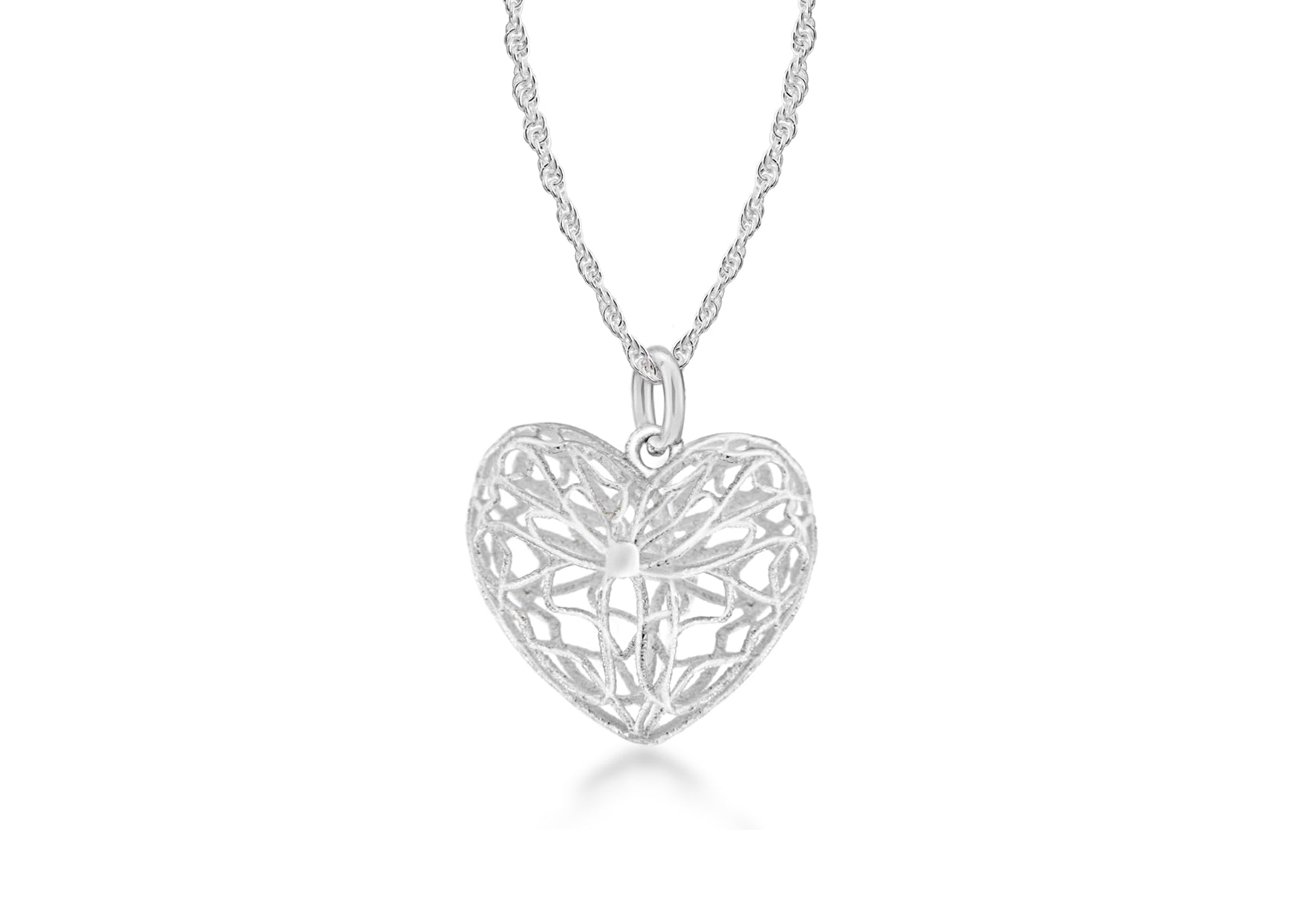 Sterling Silver Open Textured Heart Necklace 46m/18"9