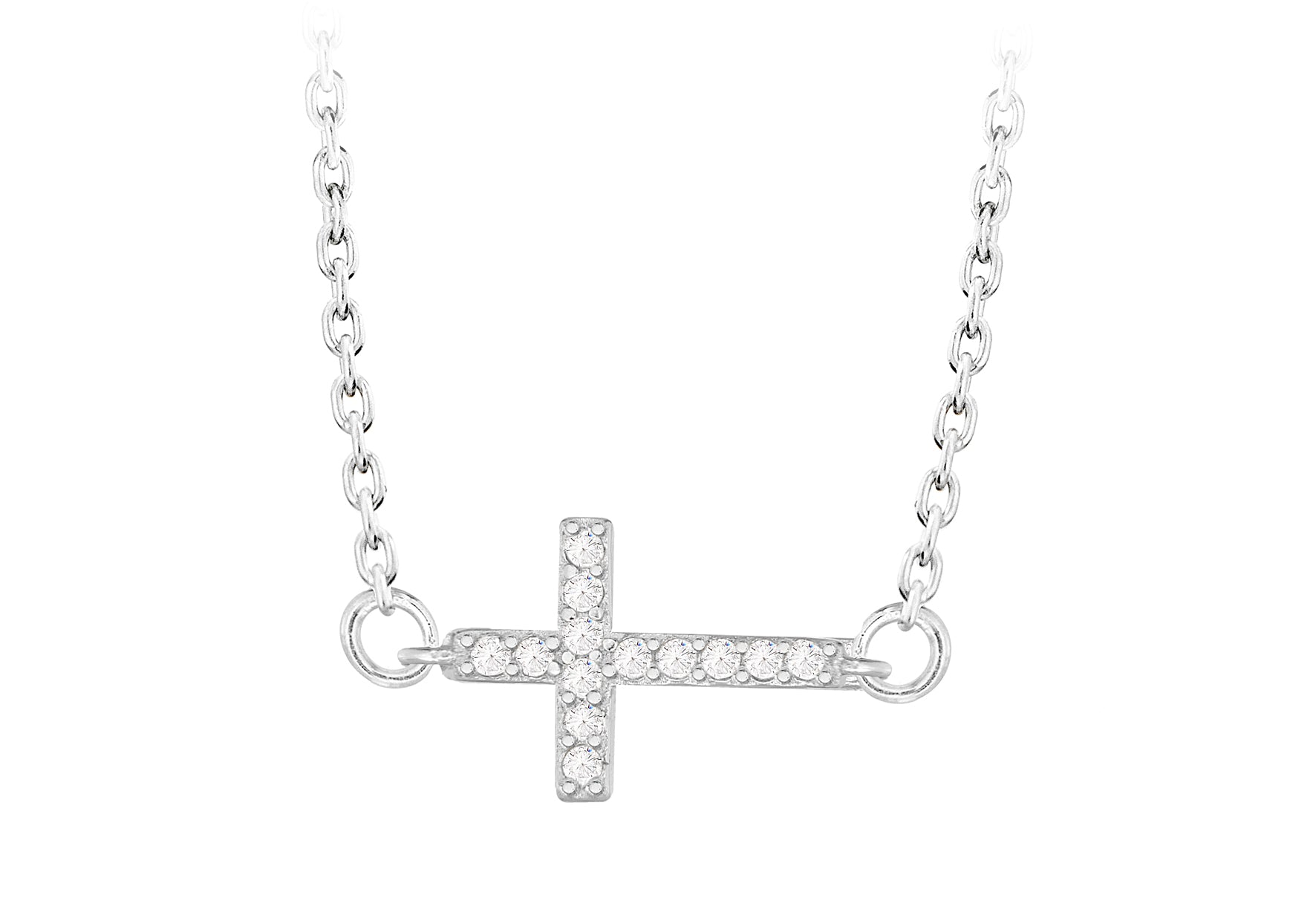 Sterling Silver Rhodium Plated Zirconia Cross Adjustable Necklace 42m/16.5"-44.5m/17.5"9