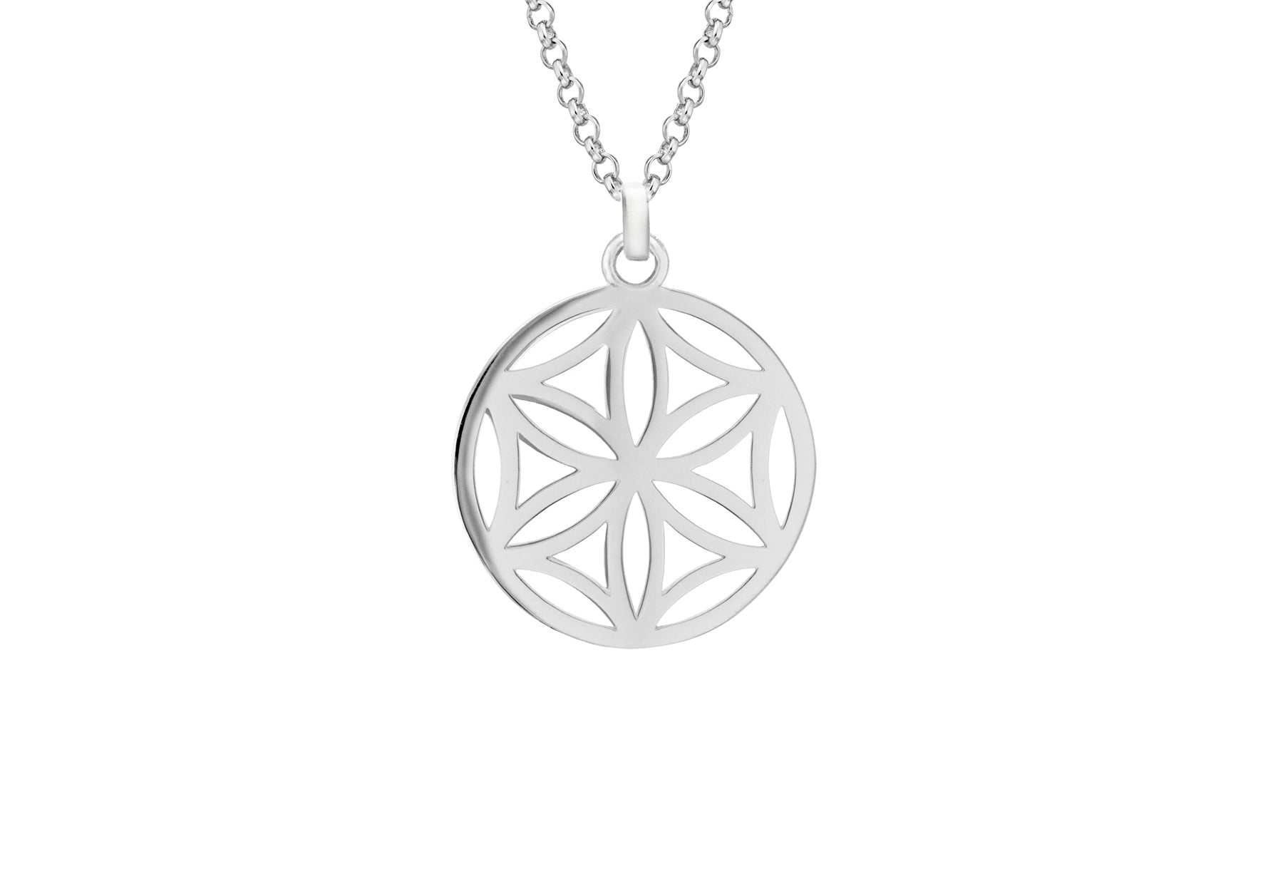 Sterling Silver Rhodium Plated Daisy Design Disc Pendant on Adjustable Chain Necklace 48m/18" - 51m/20"9
