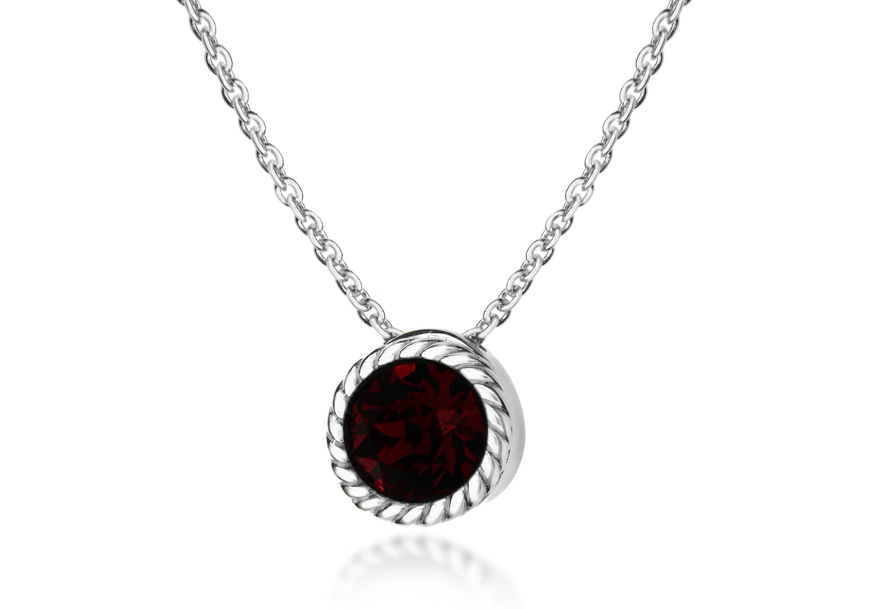 Sterling Silver Deep Red Swarovski Crystal January Birthstone Necklace 46m/18"9