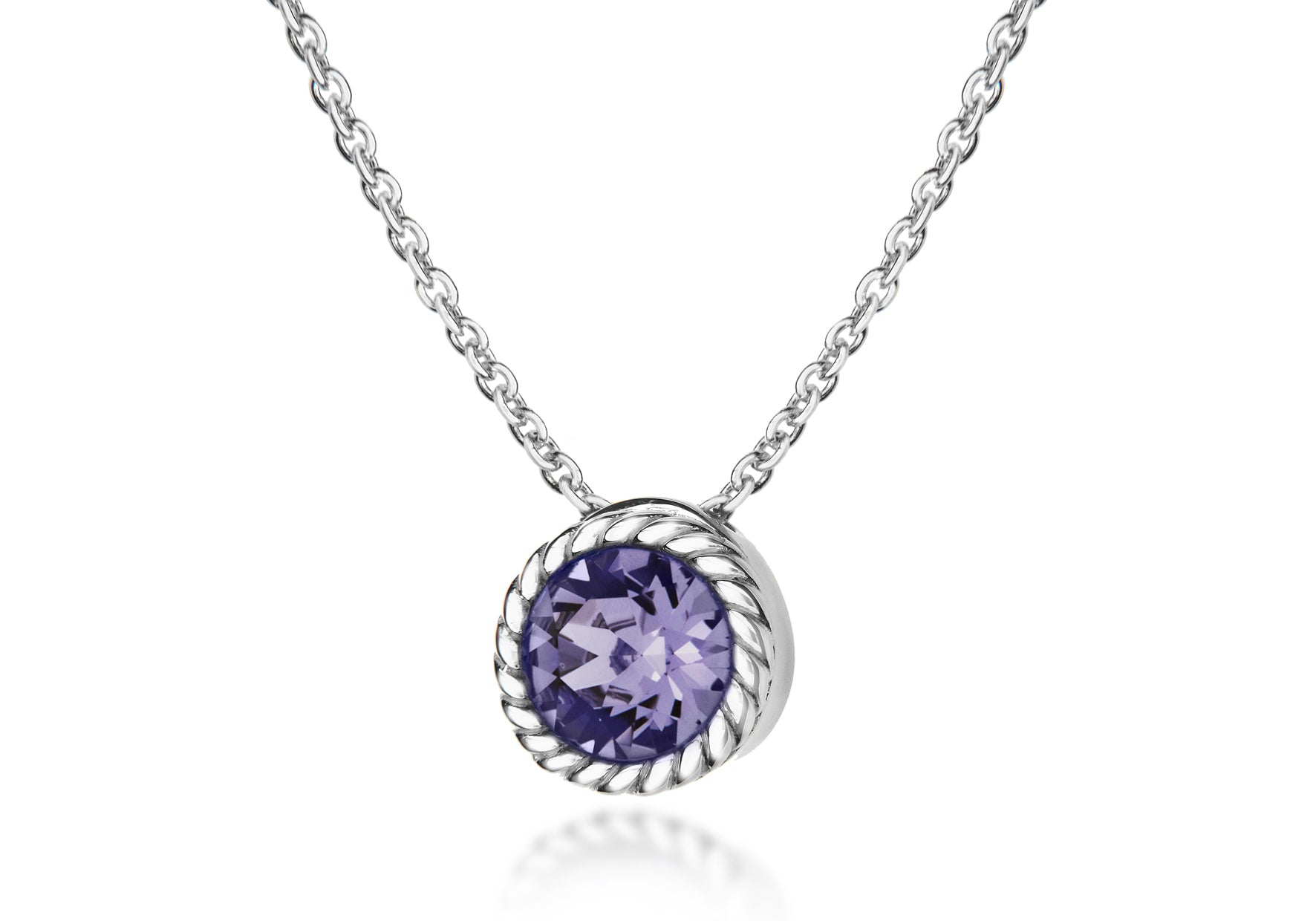 Sterling Silver Violet Swarovski Crystal Deember Birthstone Necklace 46m/18"9