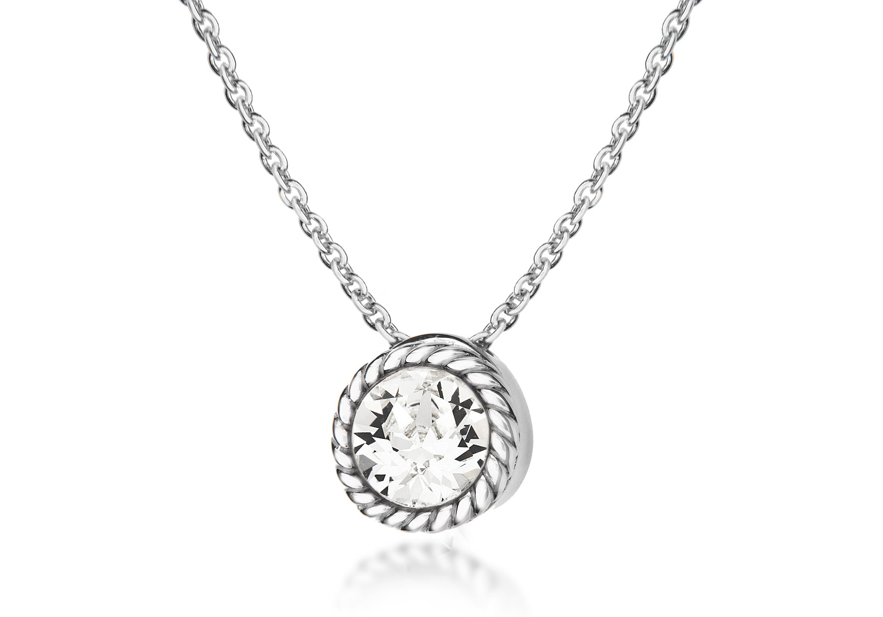 Sterling Silver White Swarovski Crystal April Birthstone Necklace 46m/18"9