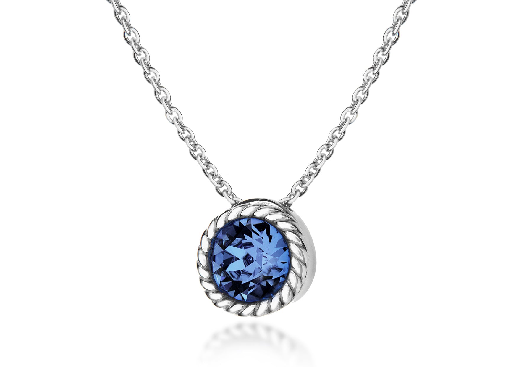 Sterling Silver Deep Blue Swarovski Crystal September Birthstone Necklace 46m/18"9