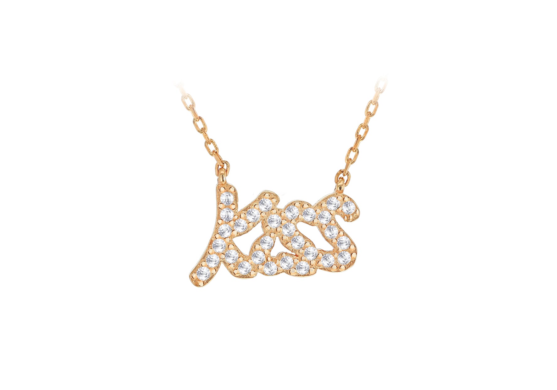 Sterling Silver Rose Gold Plated Zirconia 'Kiss' Necklace 46m/18"9