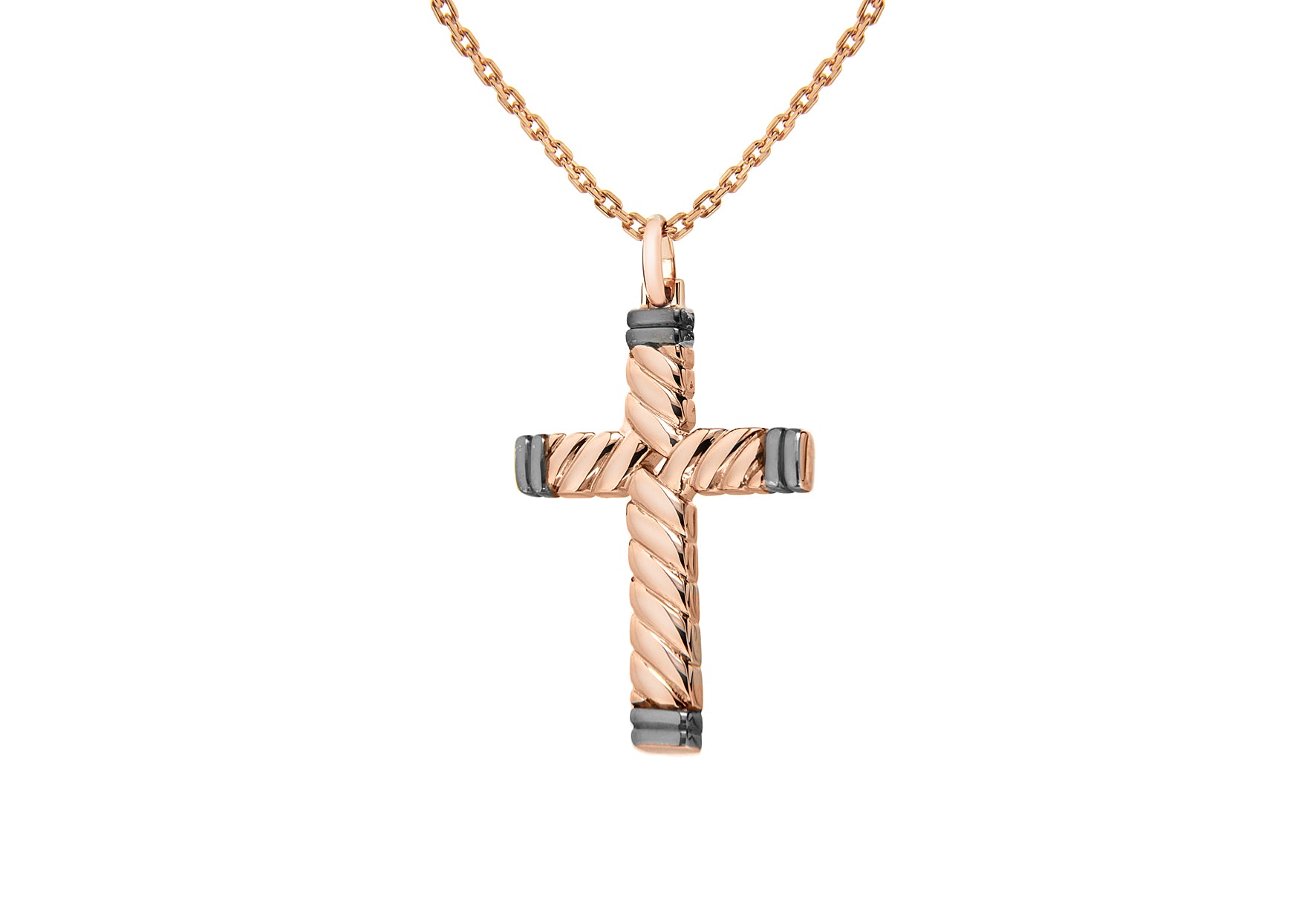 Sterling Silver Rose Gold Plated 25mm x 38mm Twist Cross Pendant on Adjustable Chain Necklace 46m/18"9