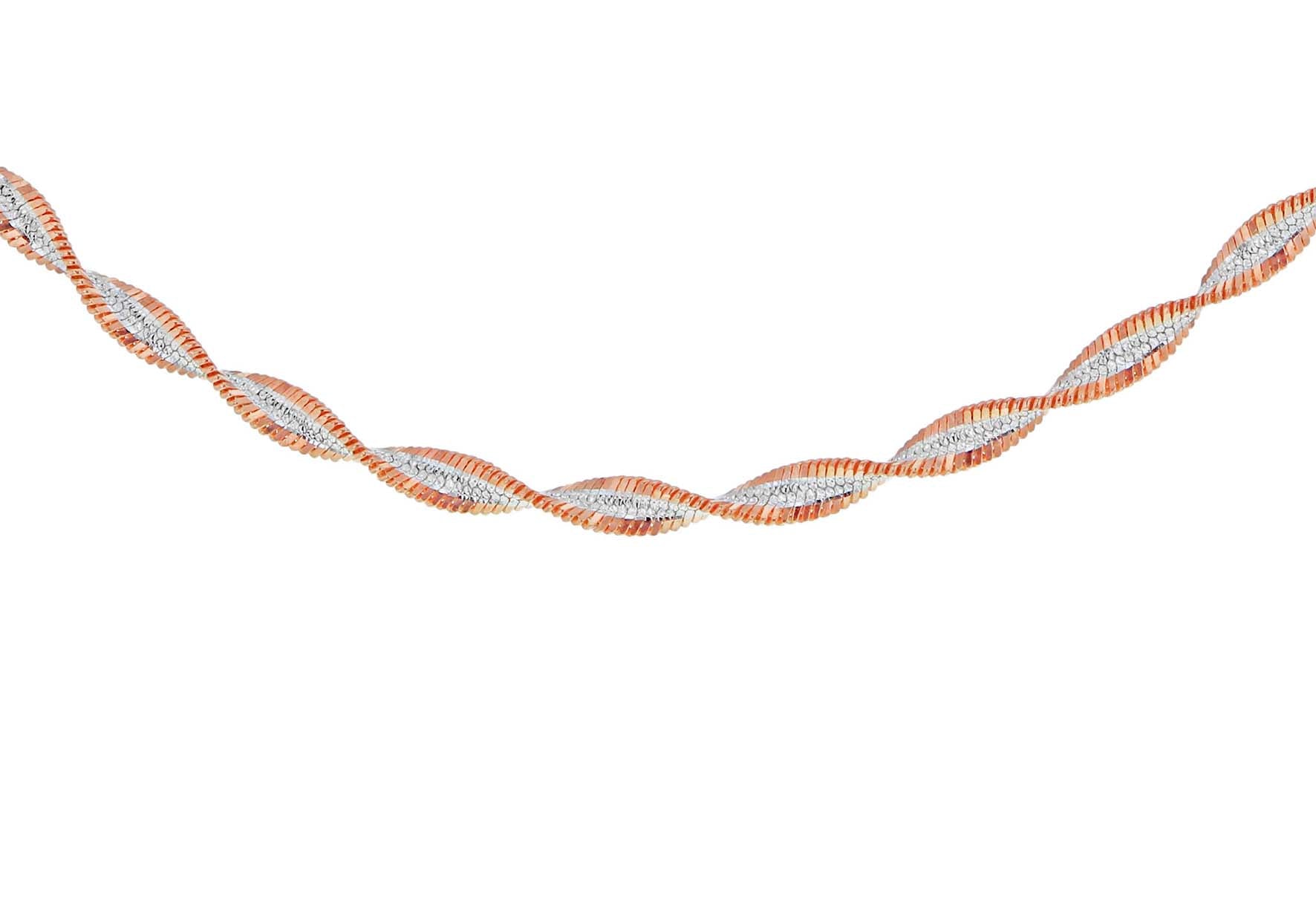 Sterling Silver 2-Tone Diamond Cut Twist Herringbone Necklace 46m/18"9
