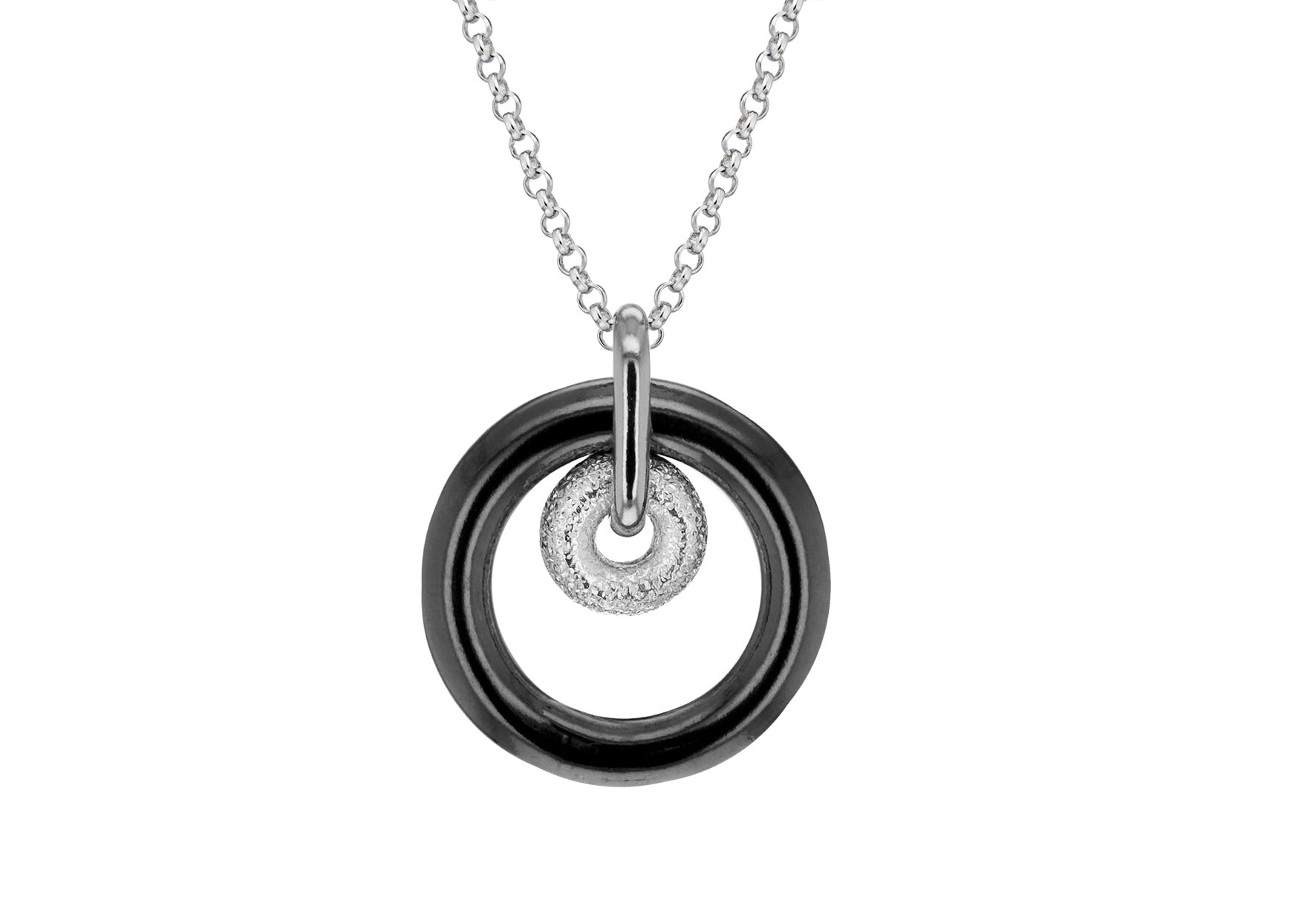 Sterling Silver Rhodium Plated and RCuthenium 2 Rings Necklace 46m/18"9