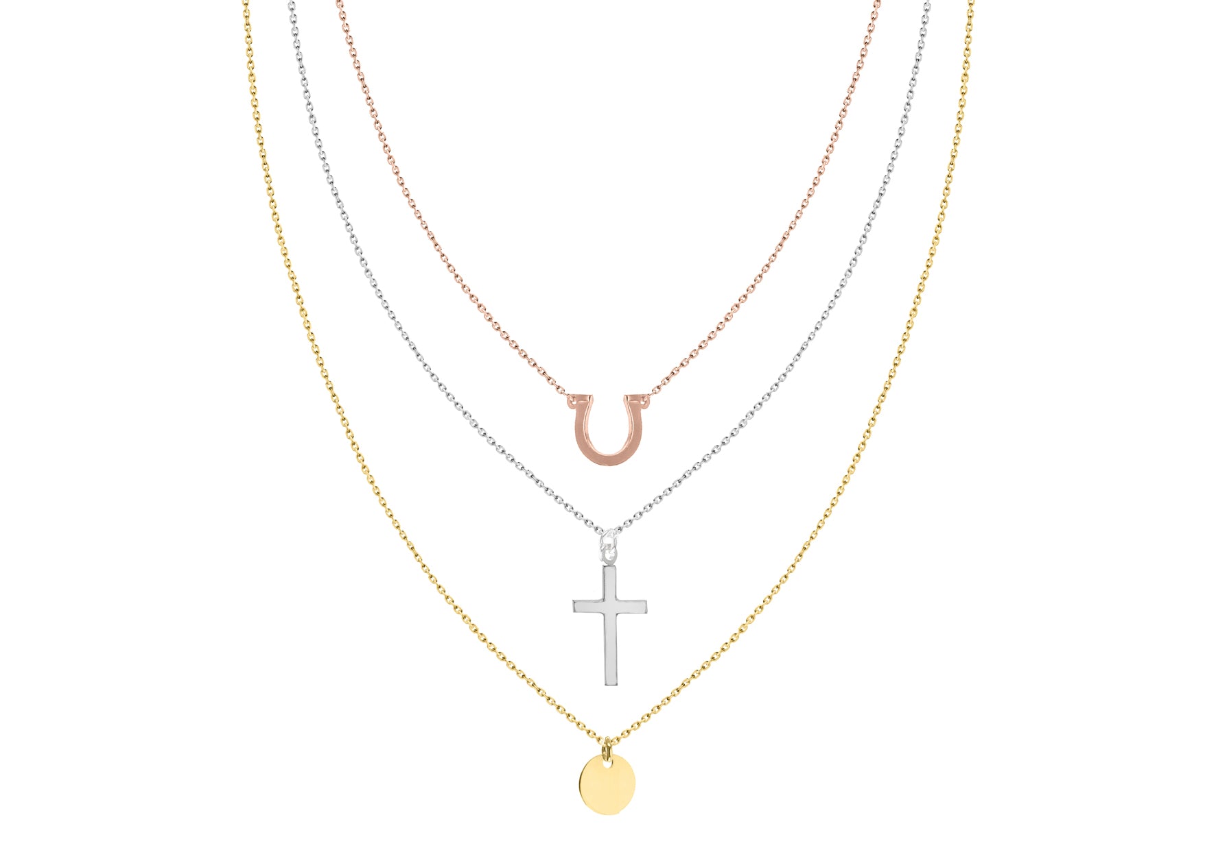 Sterling Silver 3-Tone Interhangeable Charm Necklet 46m/18"-51m/20"-56m/22"9