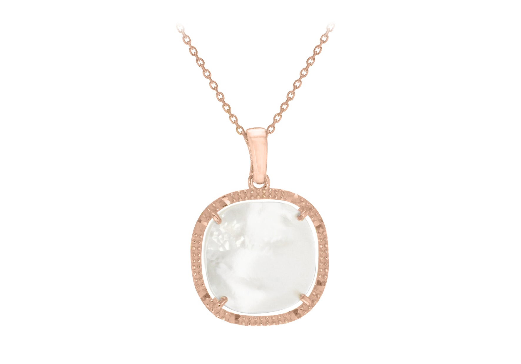 Sterling Silver Rose Gold Plated Square Mother of Pearl Adjustable Necklace 41m/16"-43m/17"9