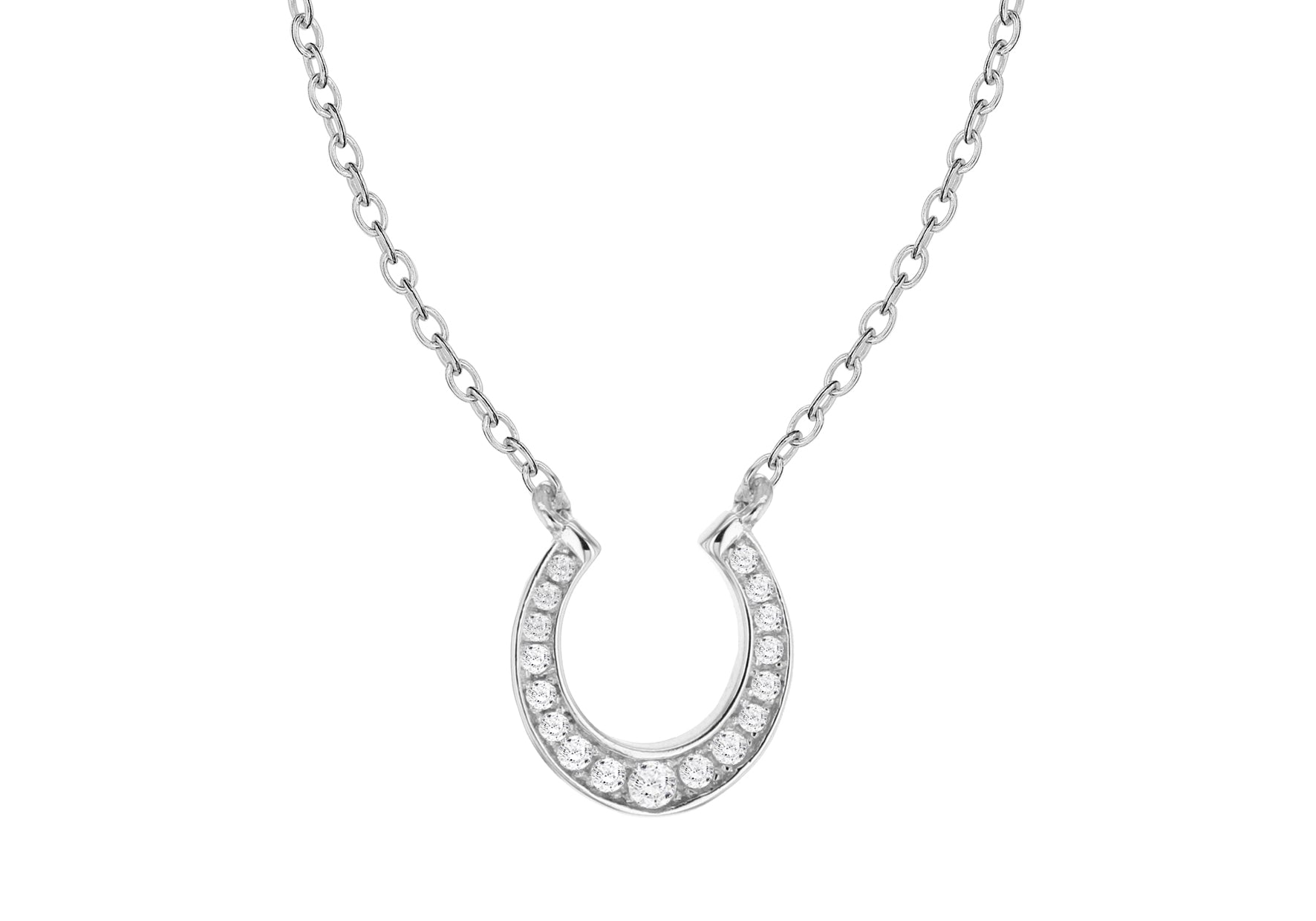 Sterling Silver Zirconia Horseshoe Adjustable Necklace 41m/16"-44m/17.5"9