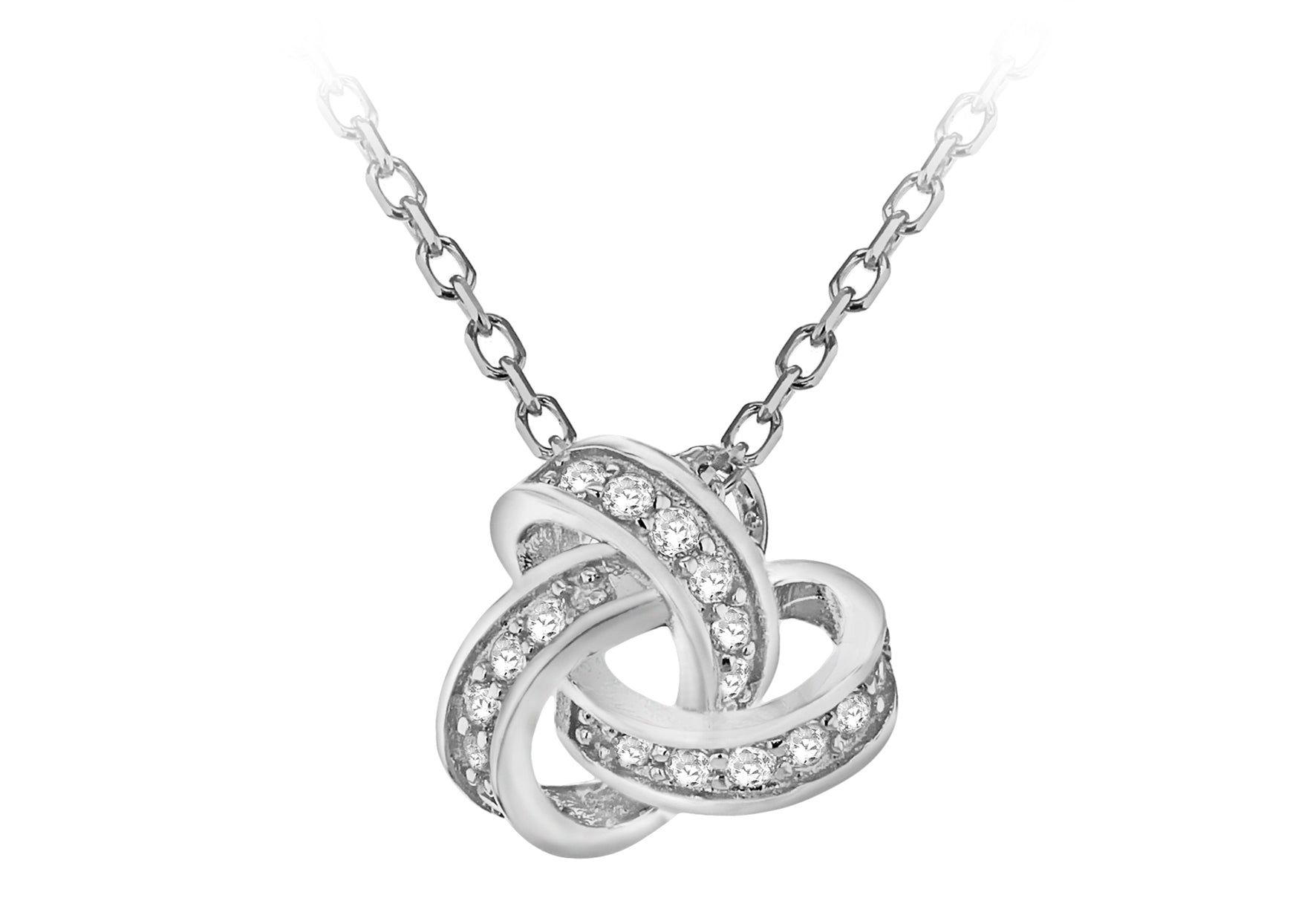 Sterling Silver Rhodium Plated Zirconia 13mm Knot Adjustable Necklace 43m/17"-46m/18"9