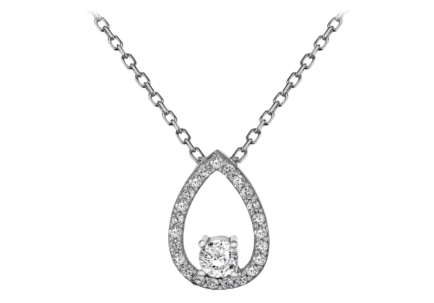 Sterling Silver Rhodium Plated Zirconia Teardrop Adjustable Necklace 43m/17"-46m/18"9