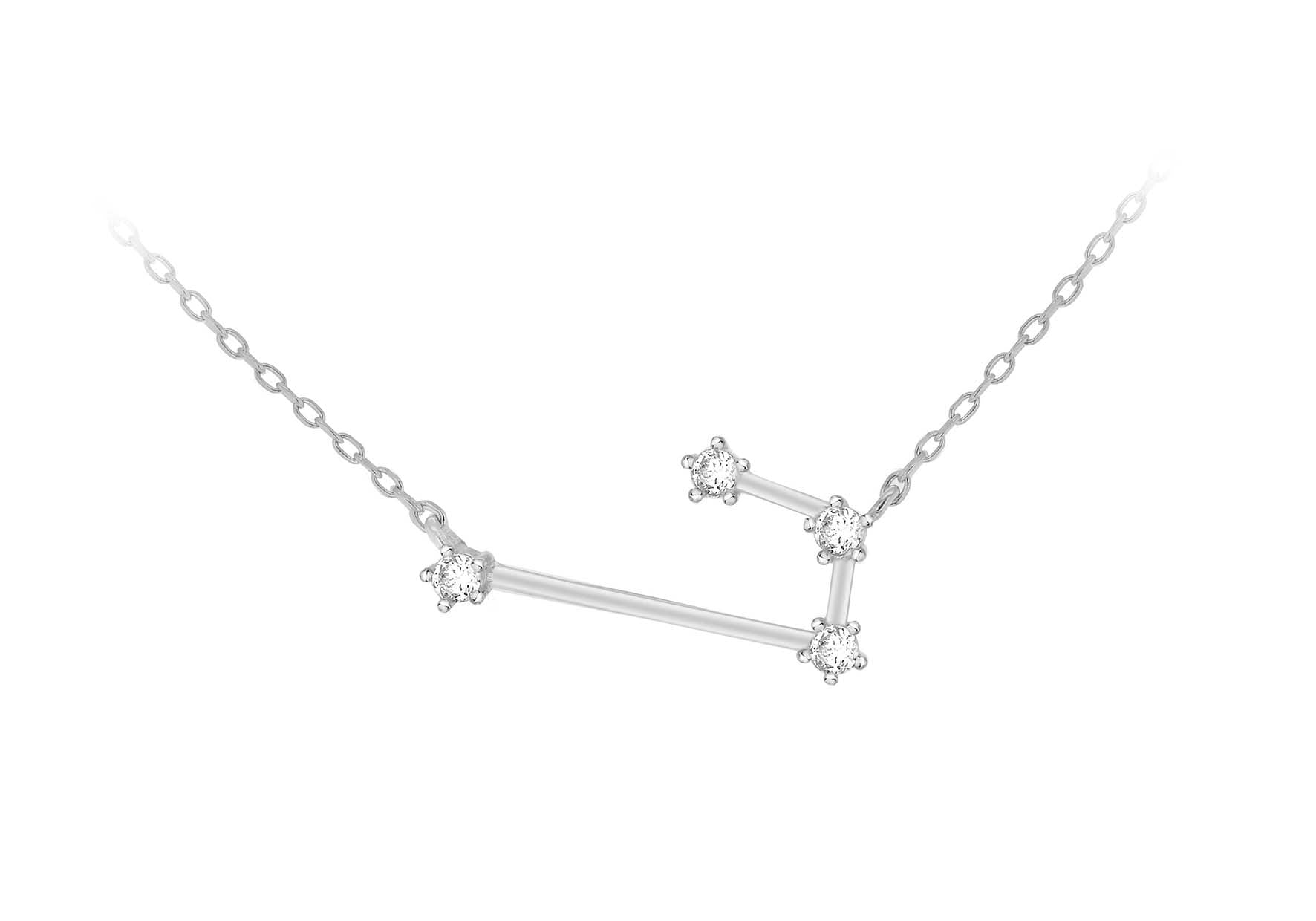 Sterling Silver Rhodium Plated Zirconia Set Aries Star Constellation Necklace
