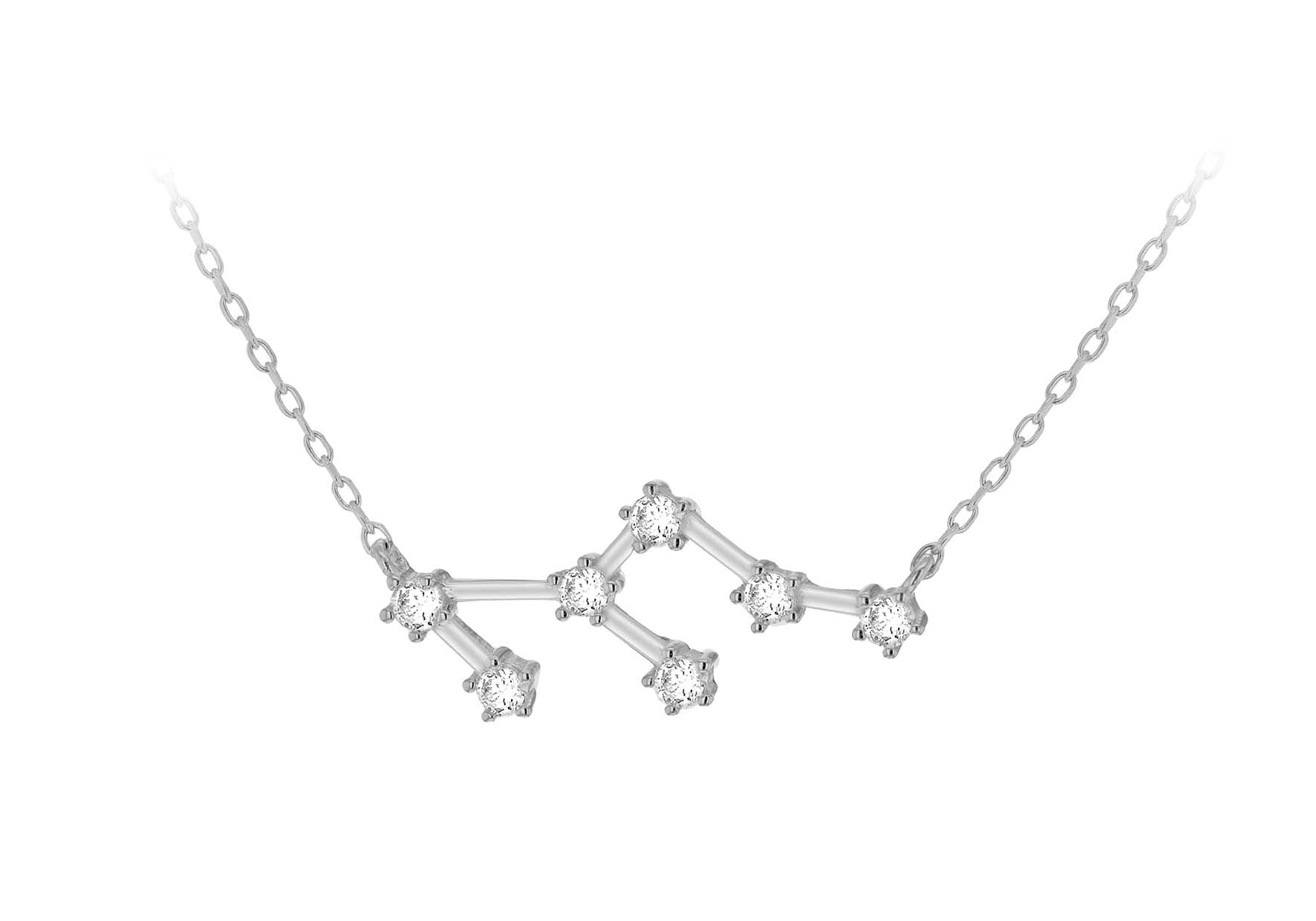 Sterling Silver Rhodium Plated Stone Set Leo Star Constellation Necklace