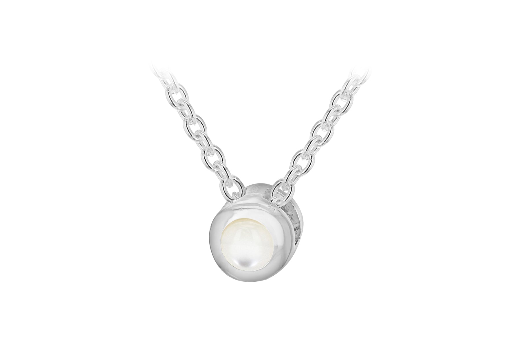Sterling Silver White 3mm Cabochon Mother of Pearl June Birthstone Adjustable Necklace 41m/16"-46m/18"9