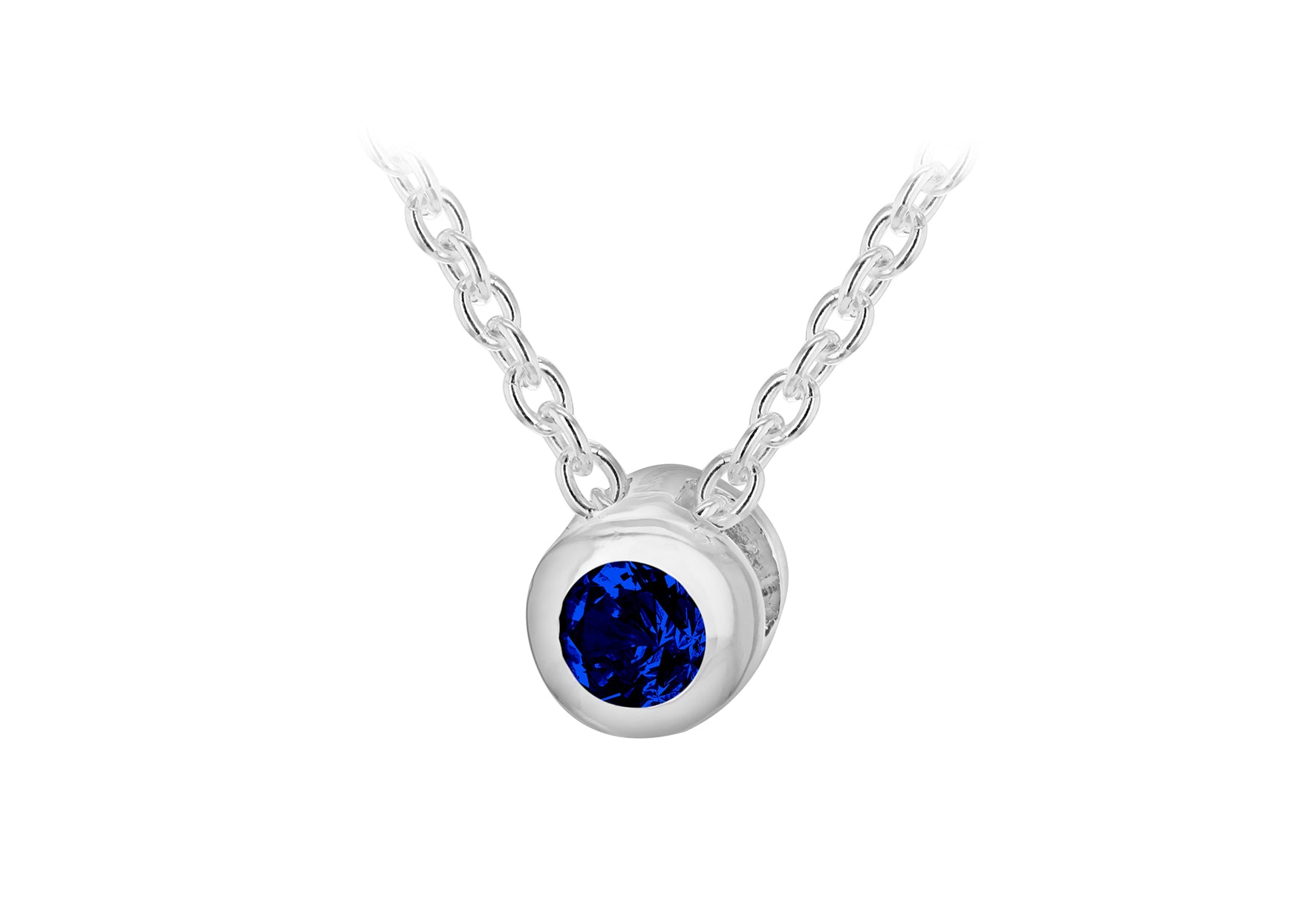 Sterling Silver Blue 3mm Zirconia September Birthstone Adjustable Necklace 41m/16"-46m/18"9