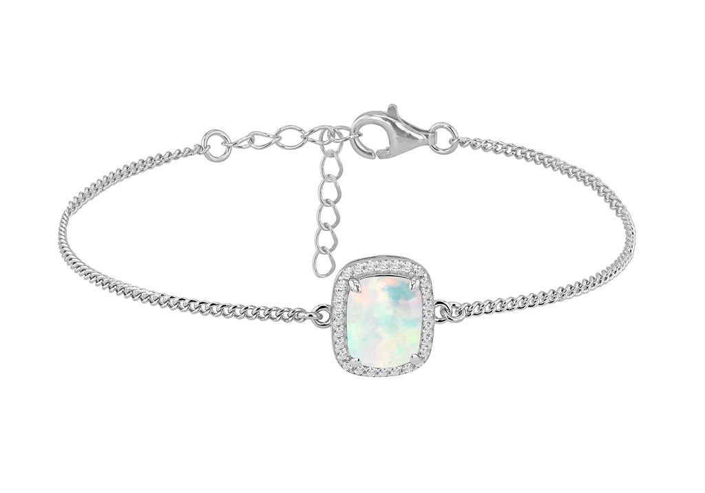 Sterling Silver Opal & White Zirconia Halo Bracelet