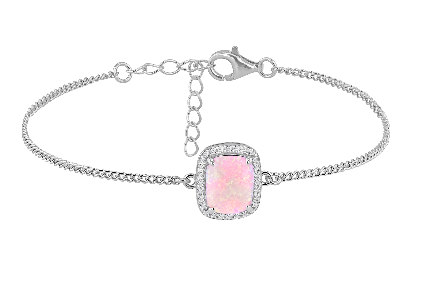 Sterling Silver Pink Opal & White Zirconia Halo Bracelet
