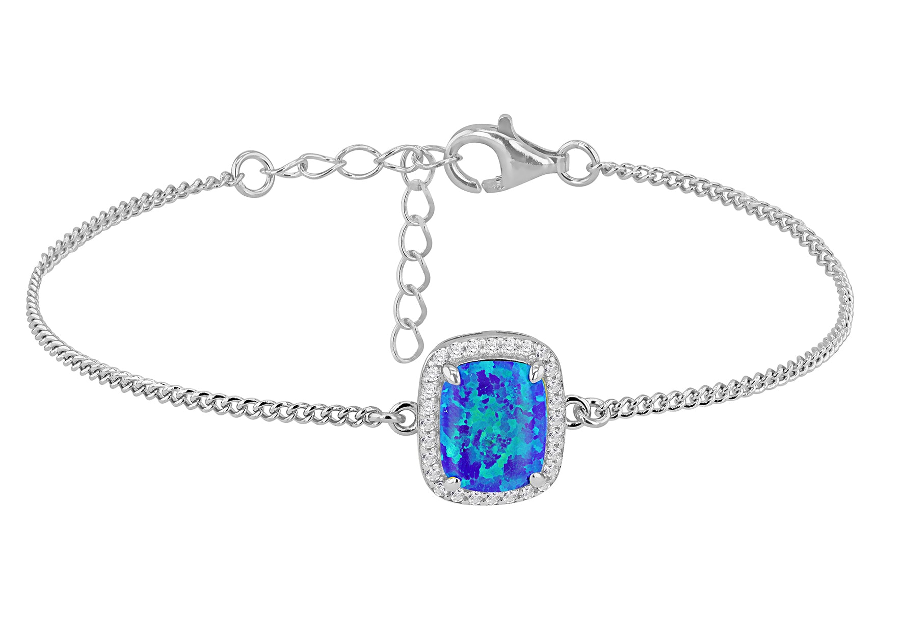 Sterling Silver Blue Opal & White Zirconia Halo Bracelet