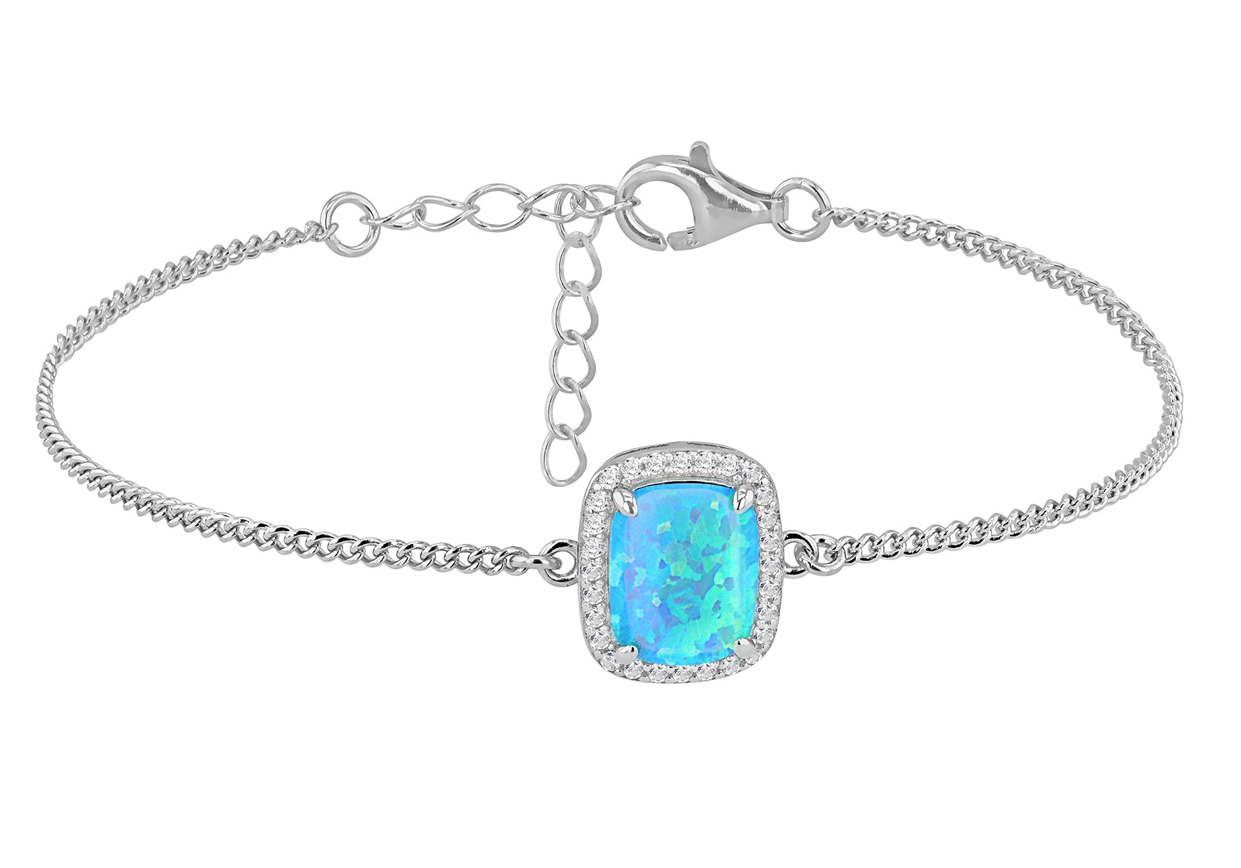 Sterling Silver Turquoise Opal & White Zirconia Halo Bracelet