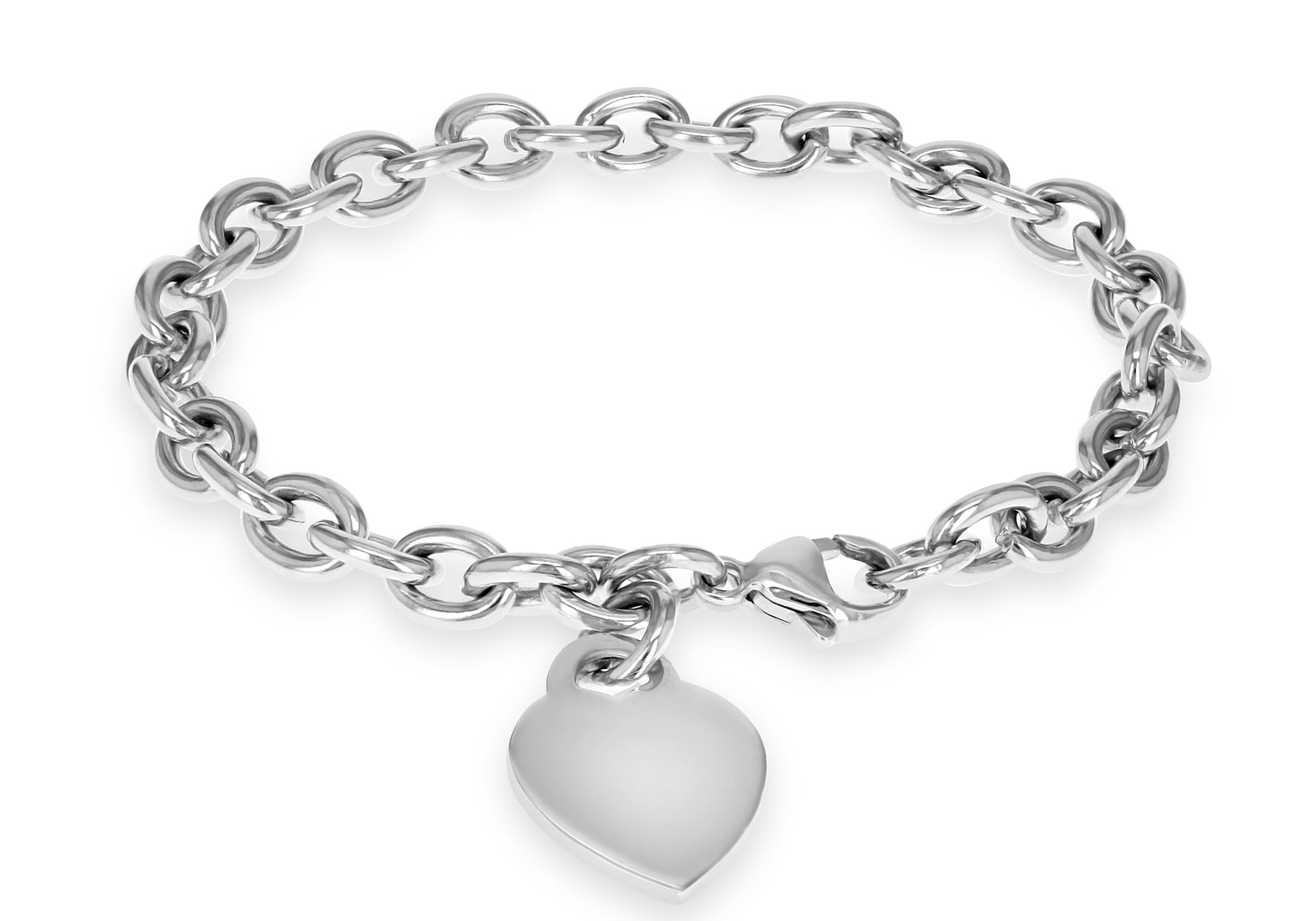 Sterling Silver Heart Charm 6.5mm Belcher Bracelet 19m/7.5"9