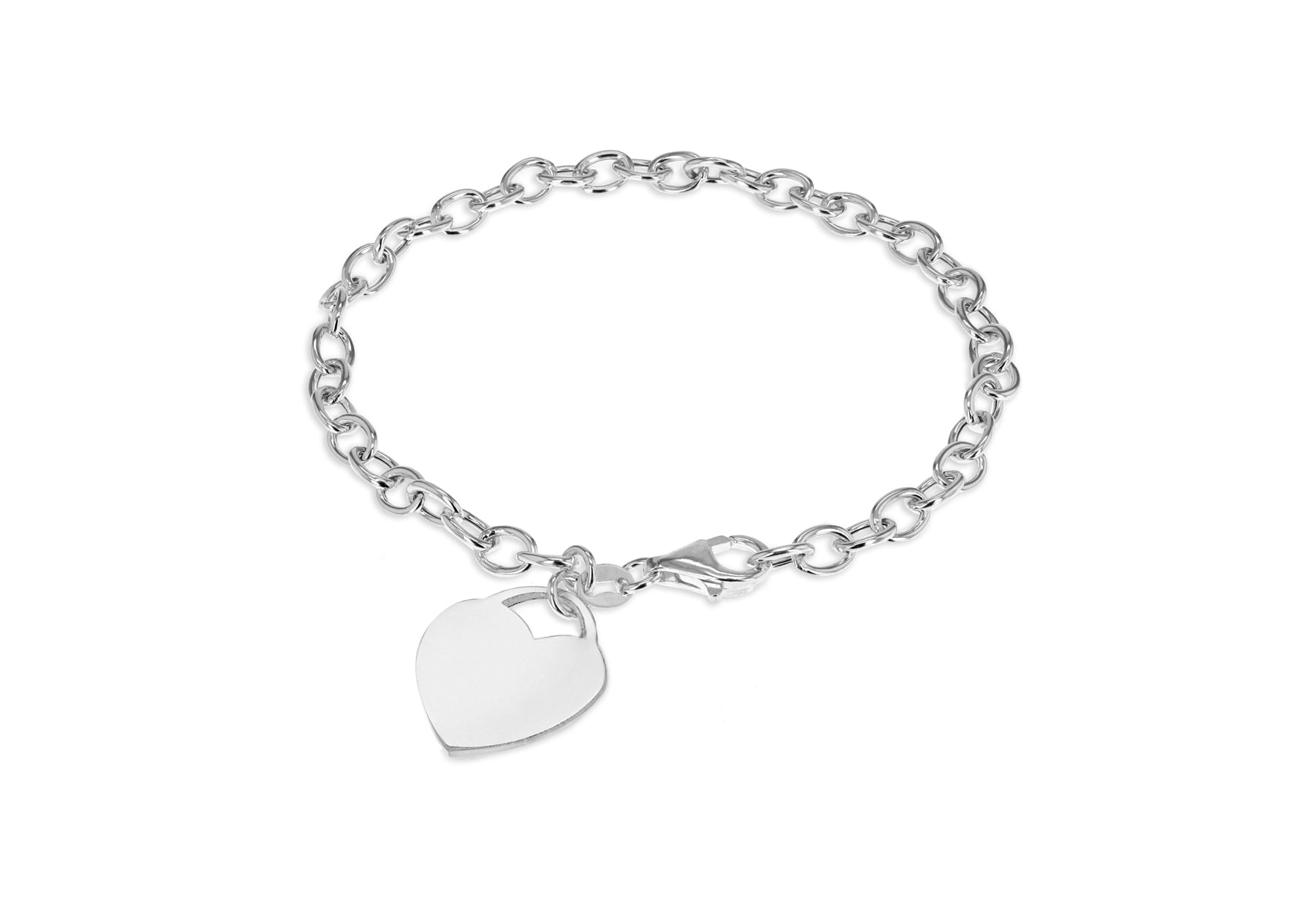 Sterling Silver 16.8mm x 18.9mm Heart Charm Belcher Bracelet 19m/7.5"9