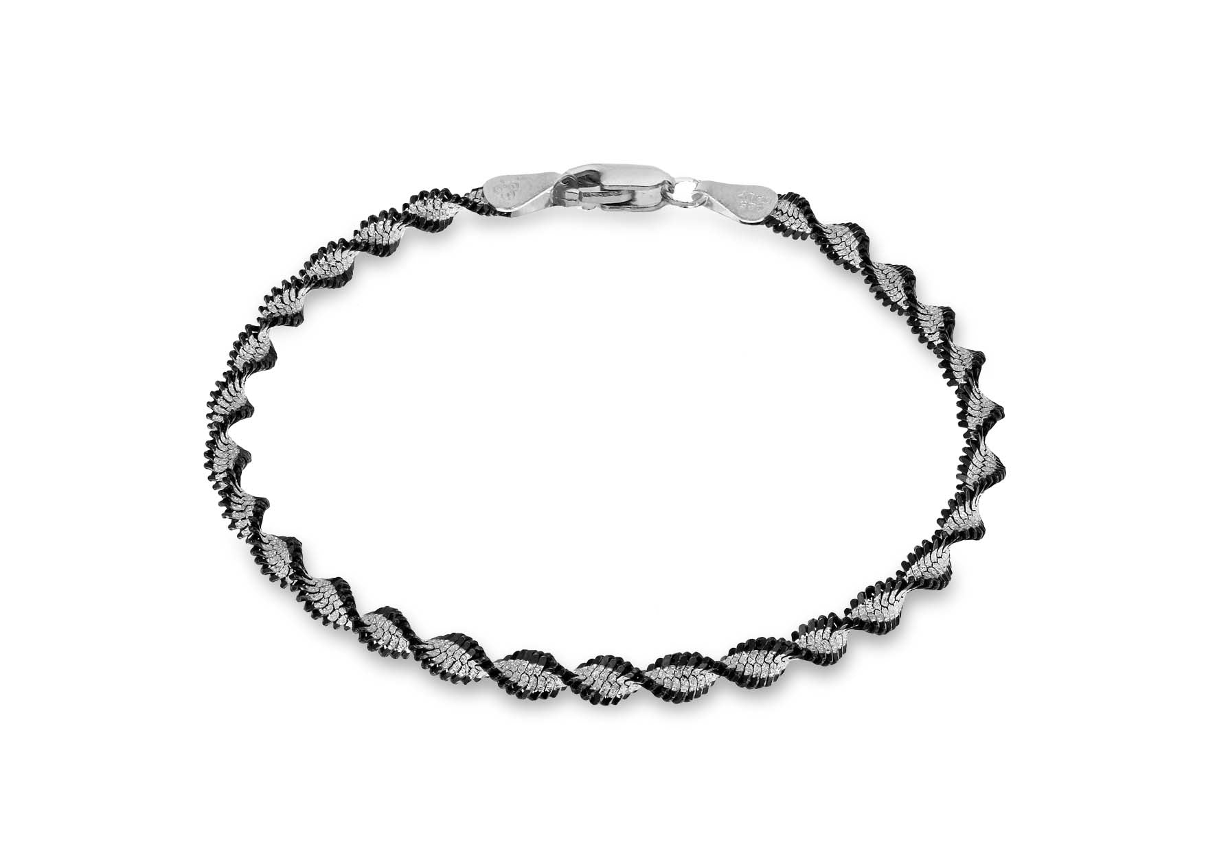 Sterling Silver Oxidised 4mm Twisted Herringbone Bracelet 19m/7.5"9