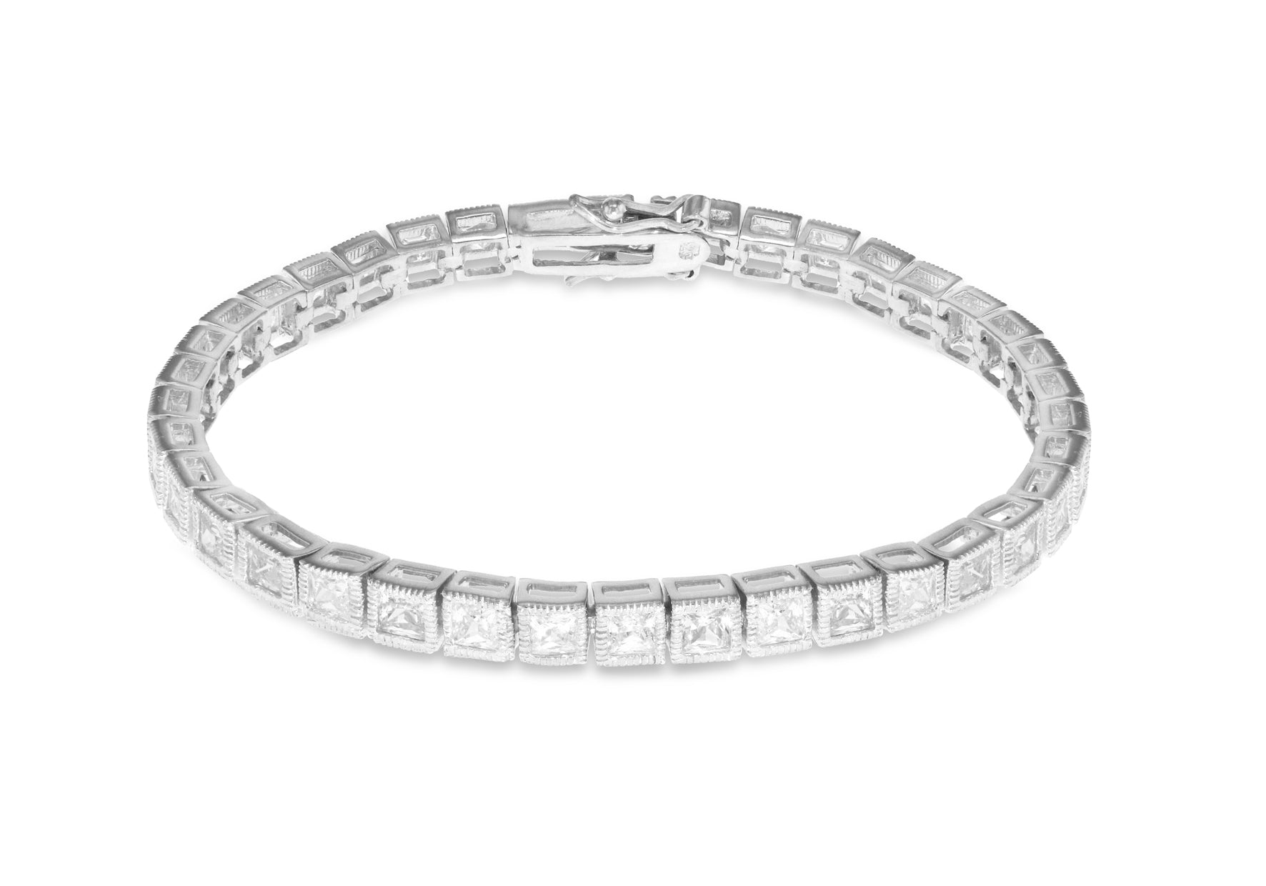 Sterling Silver Square Zirconia Bracelet 18m/7"9