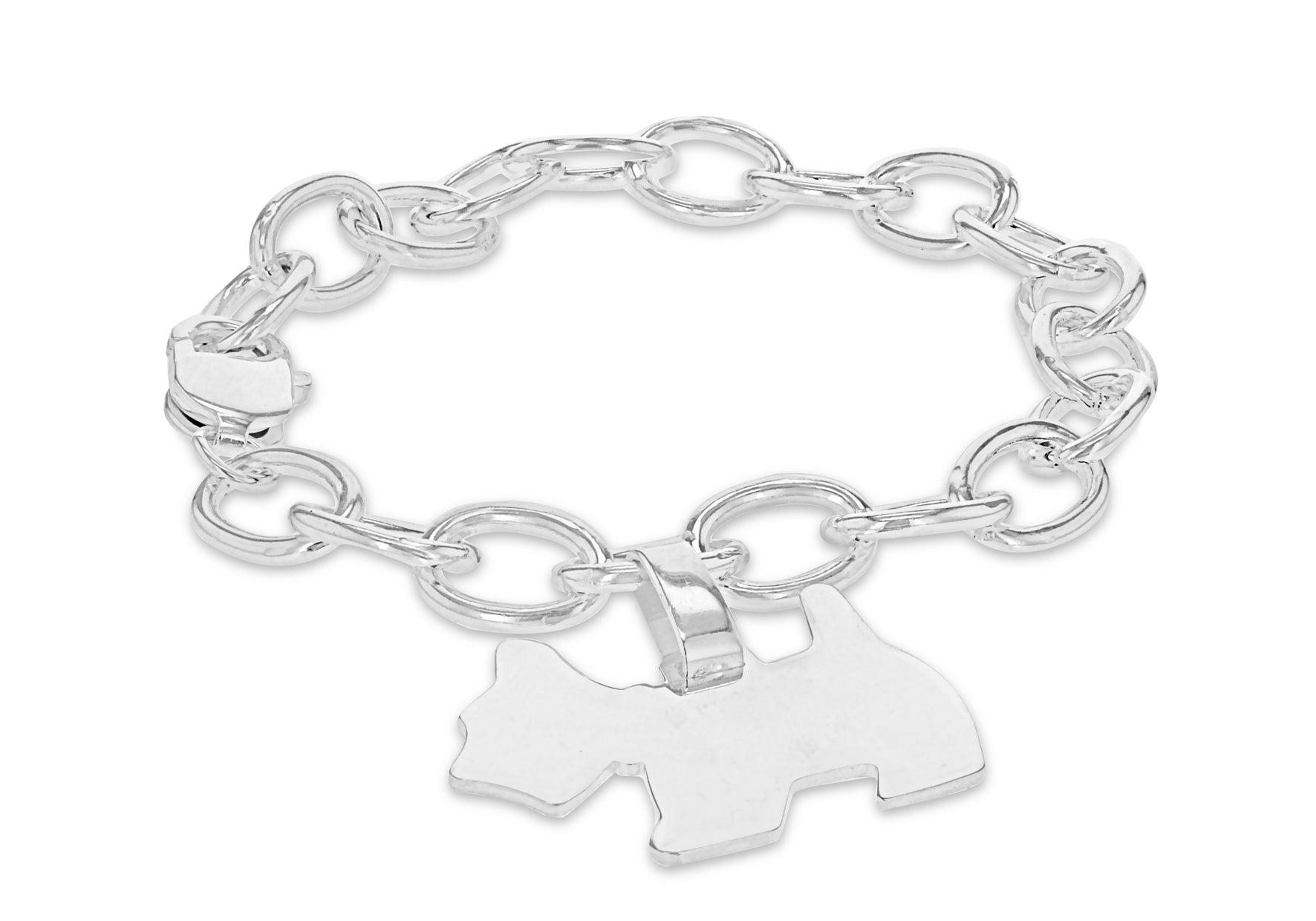 Sterling Silver Sottish Terrier Charm Belcher Chain Bracelet 19m/7.5"9