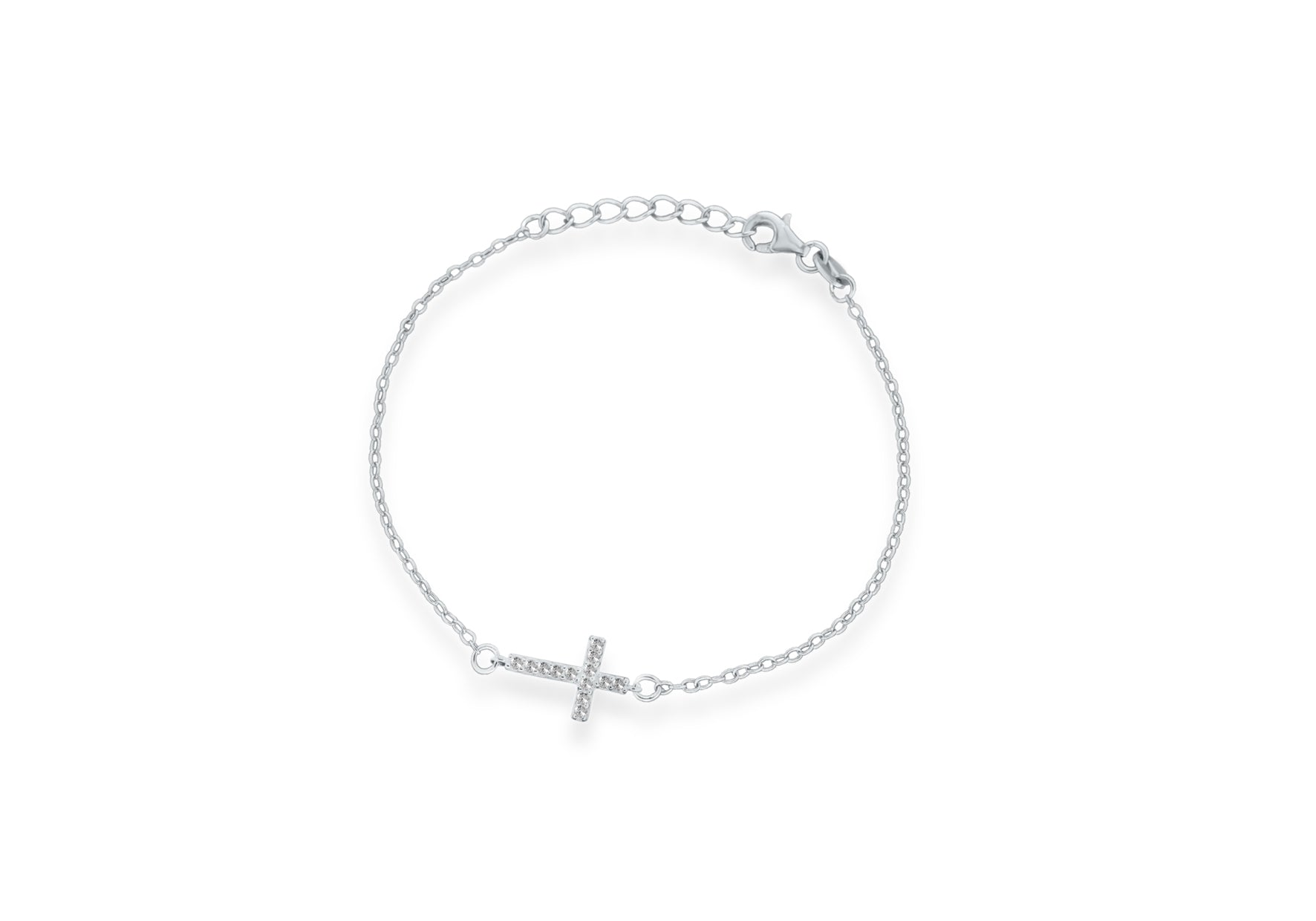 Sterling Silver Rhodium Plated Zirconia  Cross Bracelet 16.5m/6.5"9