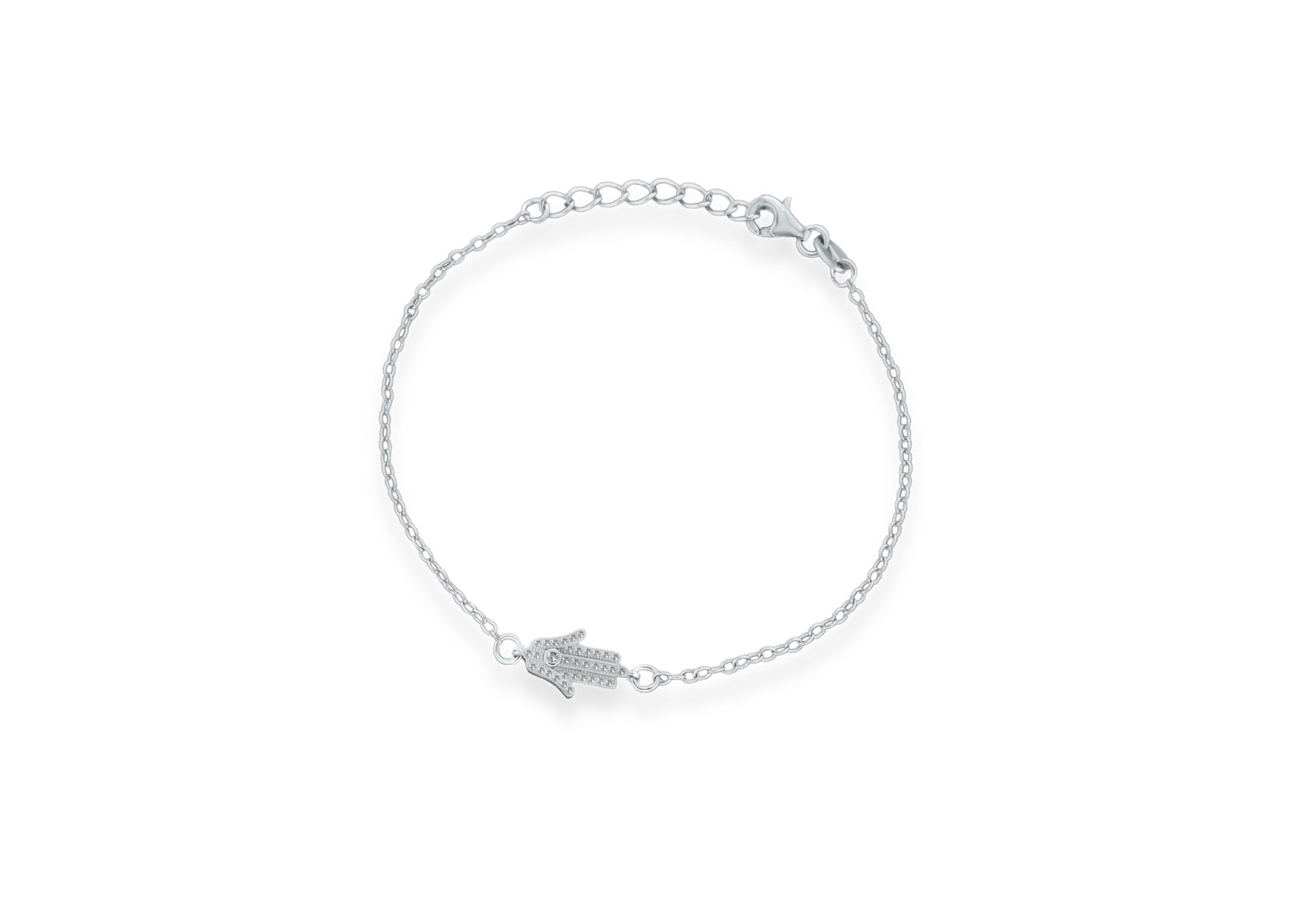 Sterling Silver Rhodium Plated Zirconia Hamsa Hand Bracelet 16.5m/6.5"9