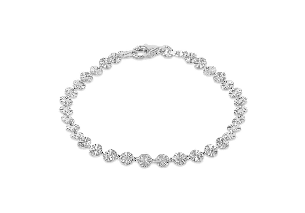 Sterling Silver Diamond Cut Disc Link Bracelet
