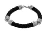 Sterling Silver Rhodium and Black Leather Herringbone Bracelet