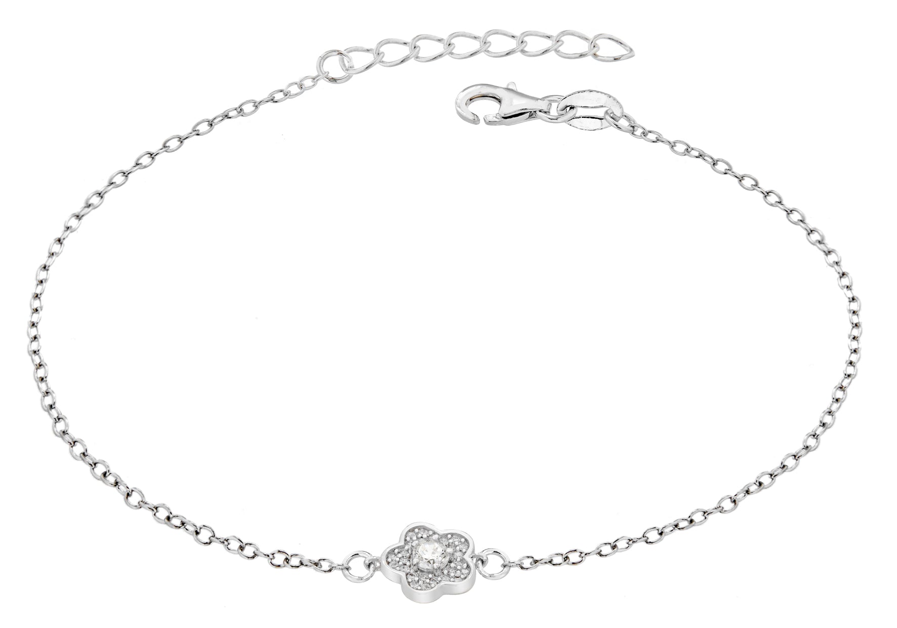 Sterling Silver Rhodium Plated Zirconia Flower Bracelet 19m/7.5"9
