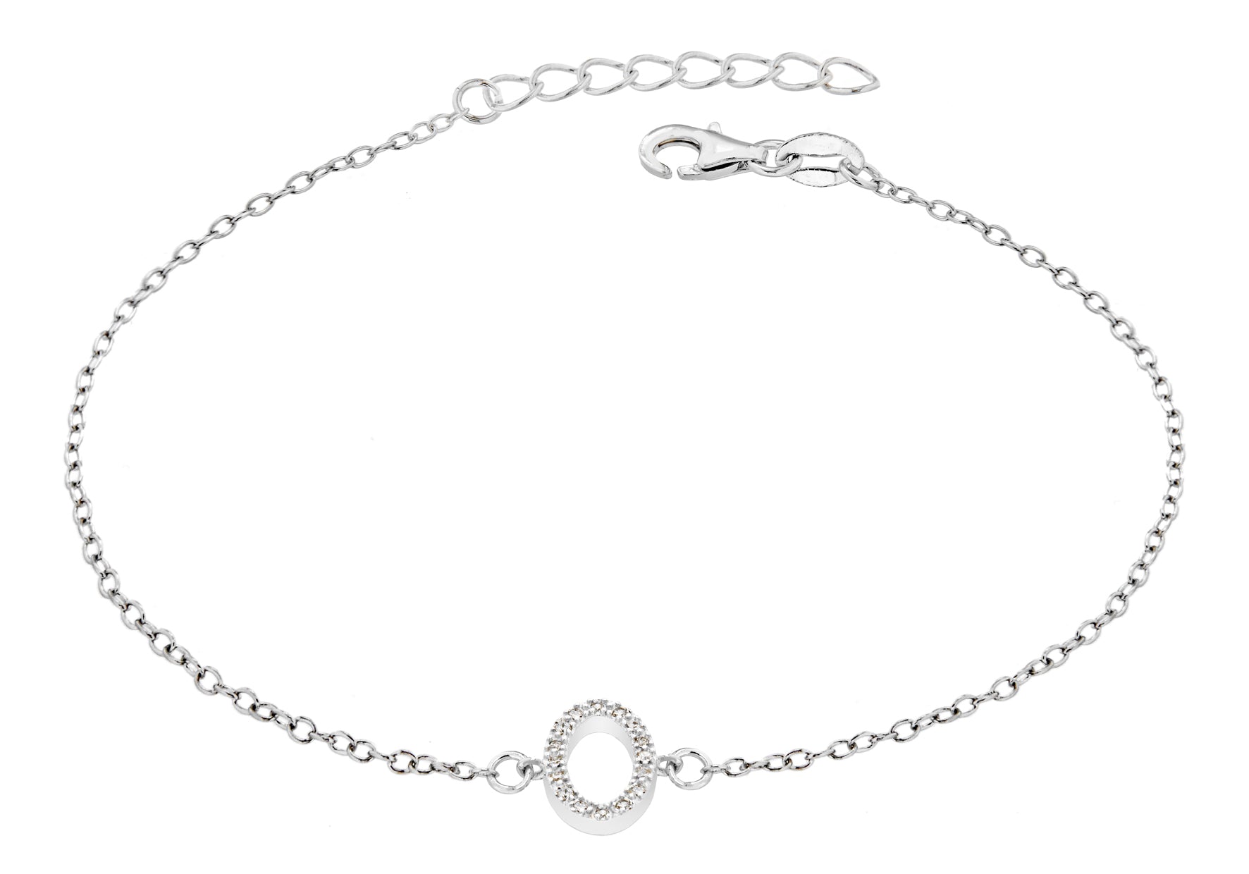 Sterling Silver Rhodium Plated Zirconia  'O' Initial Bracelet 19m/7.5"9
