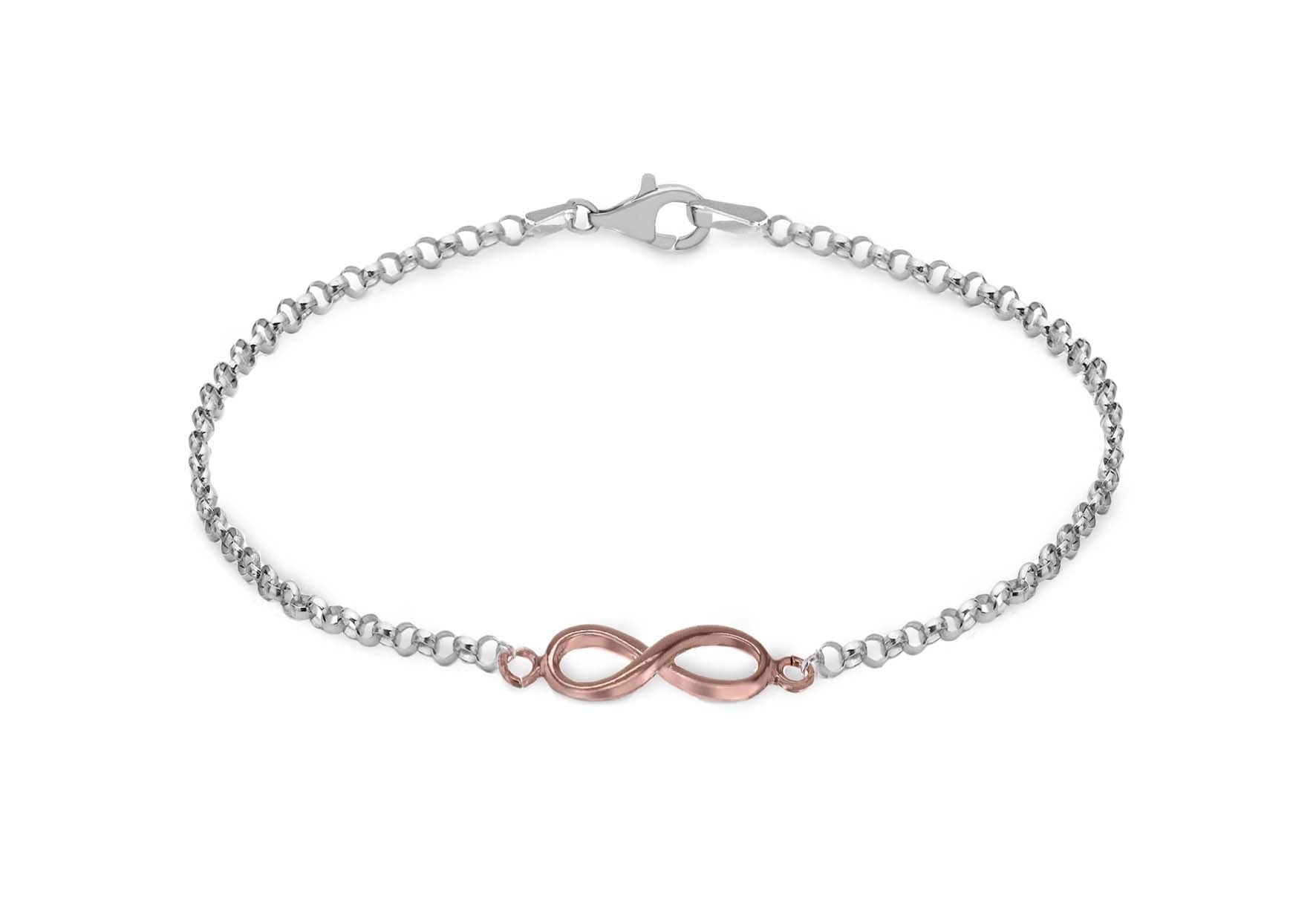 Sterling Silver Rose Gold Plated Diamond Cut Infinity Belcher Bracelet 19m/7.5"9