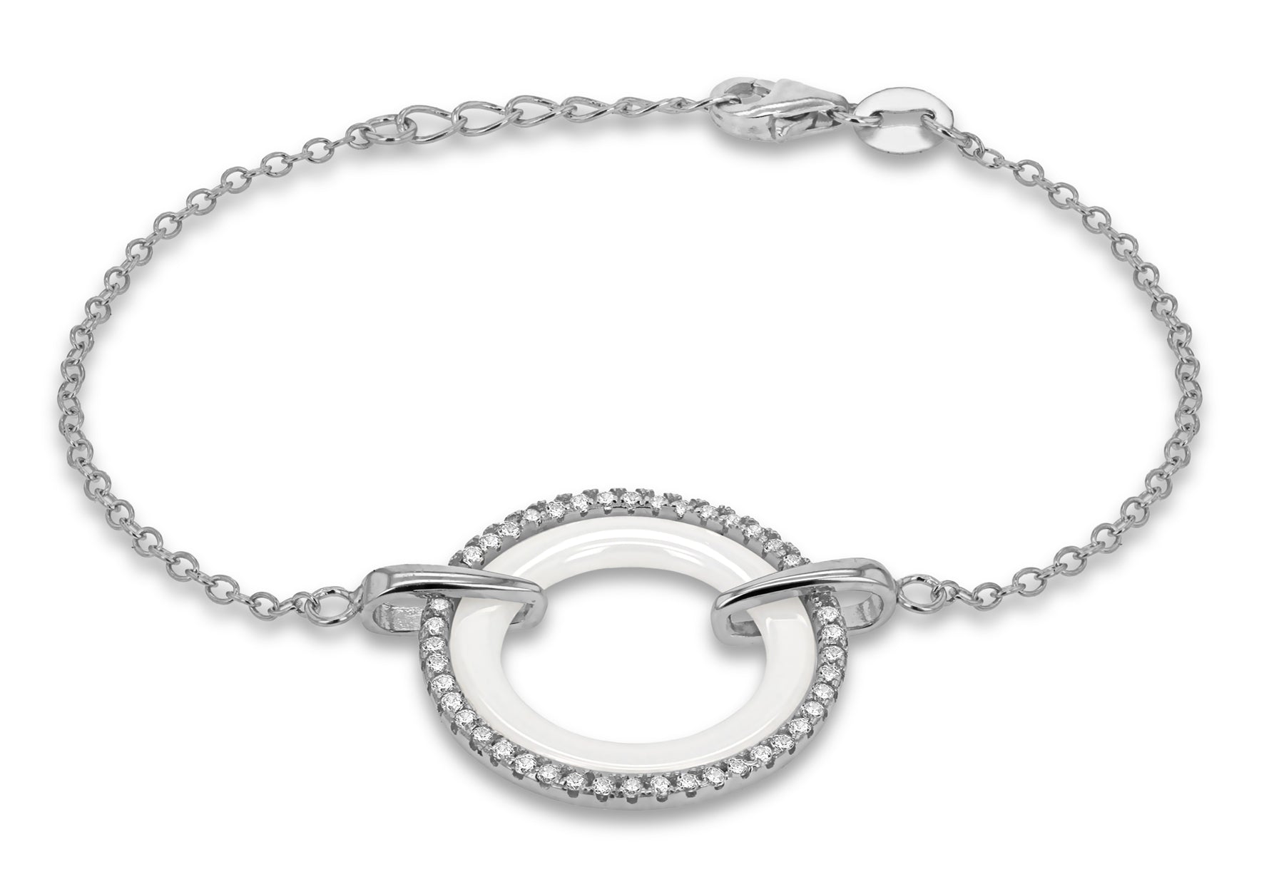 Sterling Silver Rhodium Plated Pave Set Zirconia and White Ring Bracelet 18m/7"9