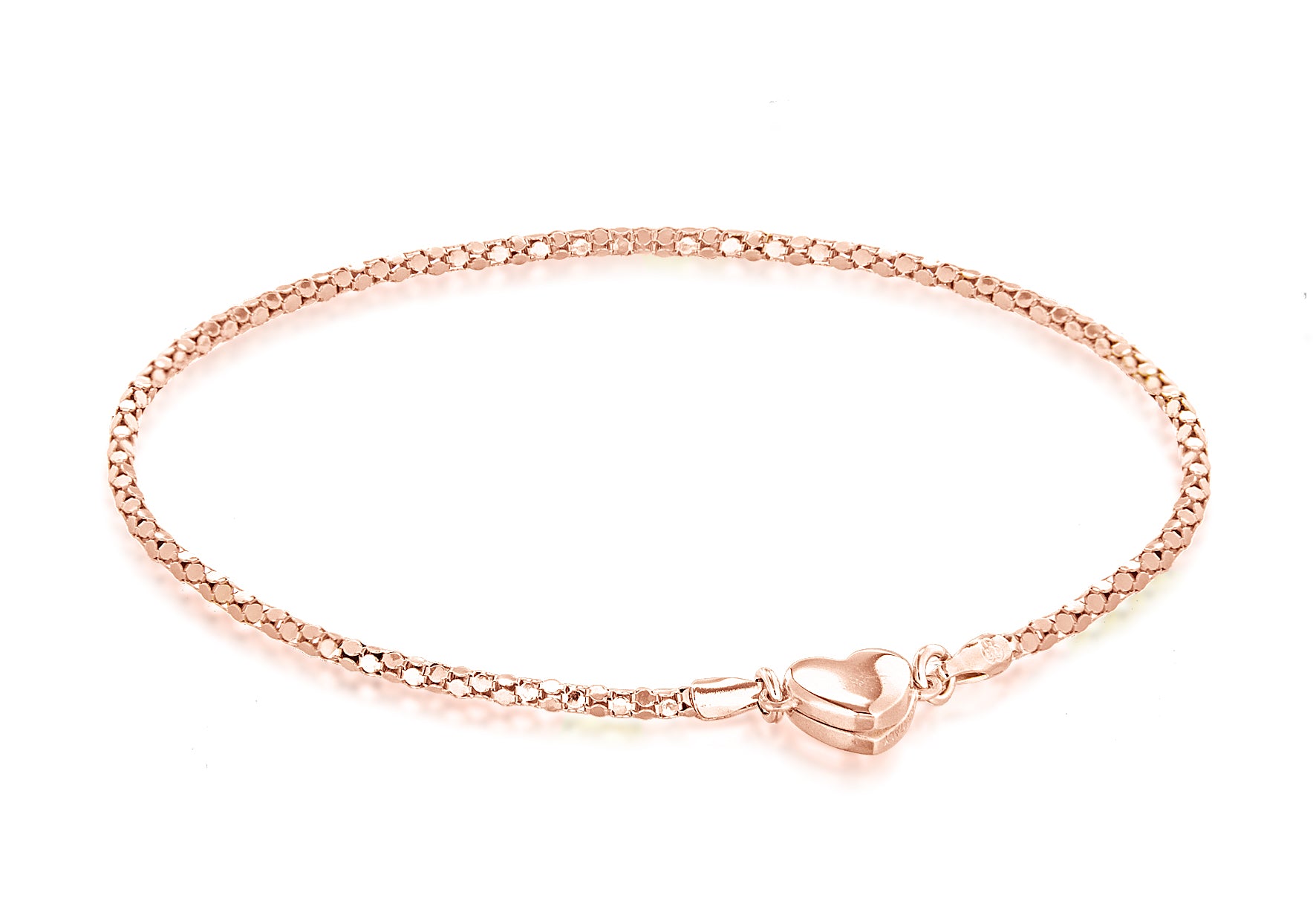 Sterling Silver Rose Gold Tone Magnetic Heart Poporn Chain Bracelet